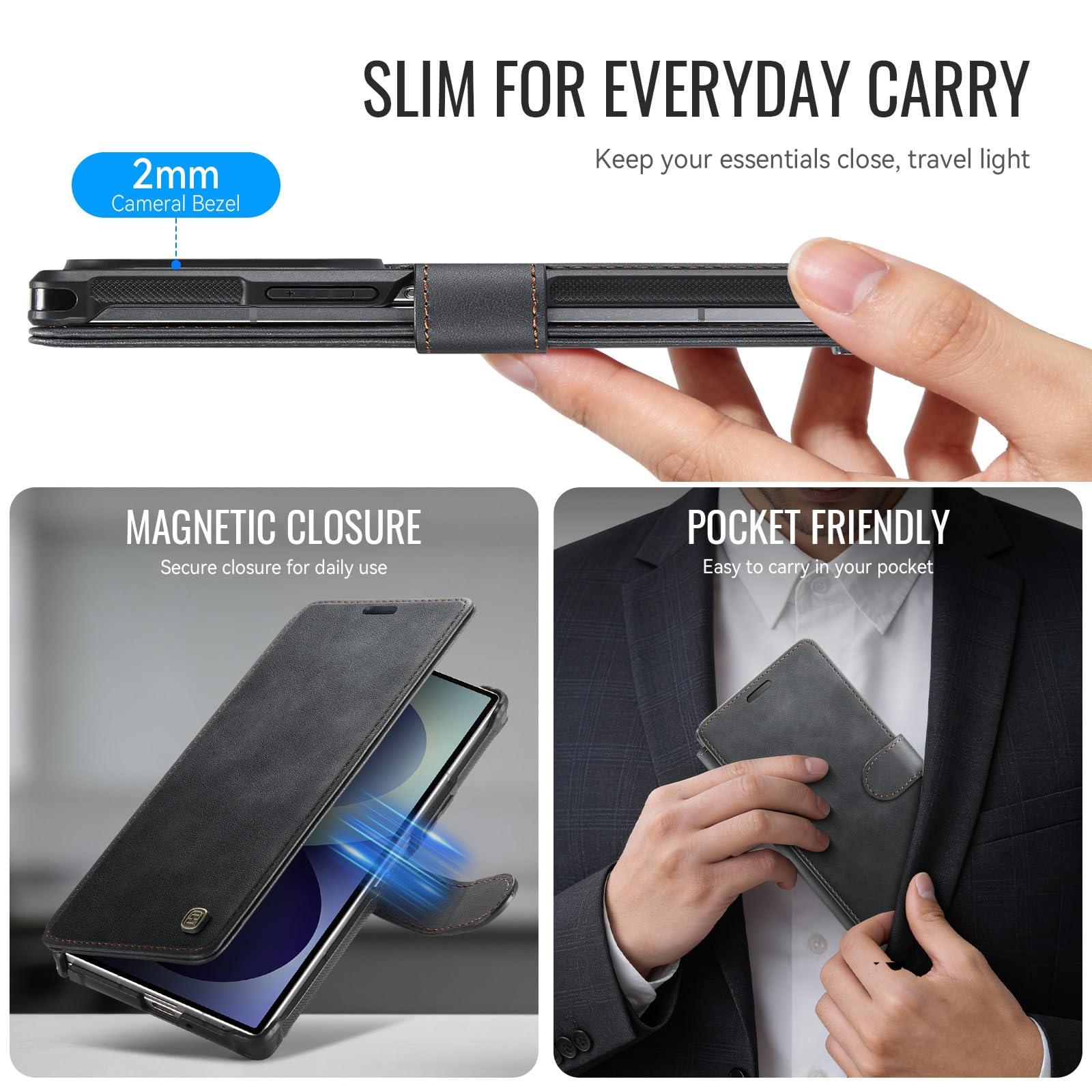 Magnetyczne etui do Samsung Galaxy Z Fold 8 Ultra, skórzany portfel