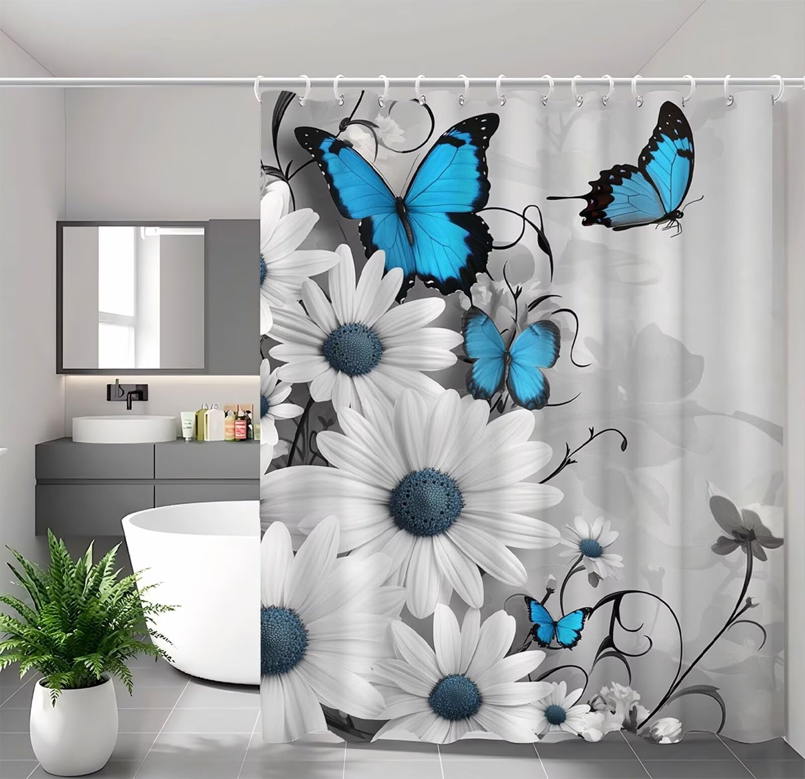 Rideau douche gris en tissu lavable pour une baignoire moderne et propre de 140x200 cm