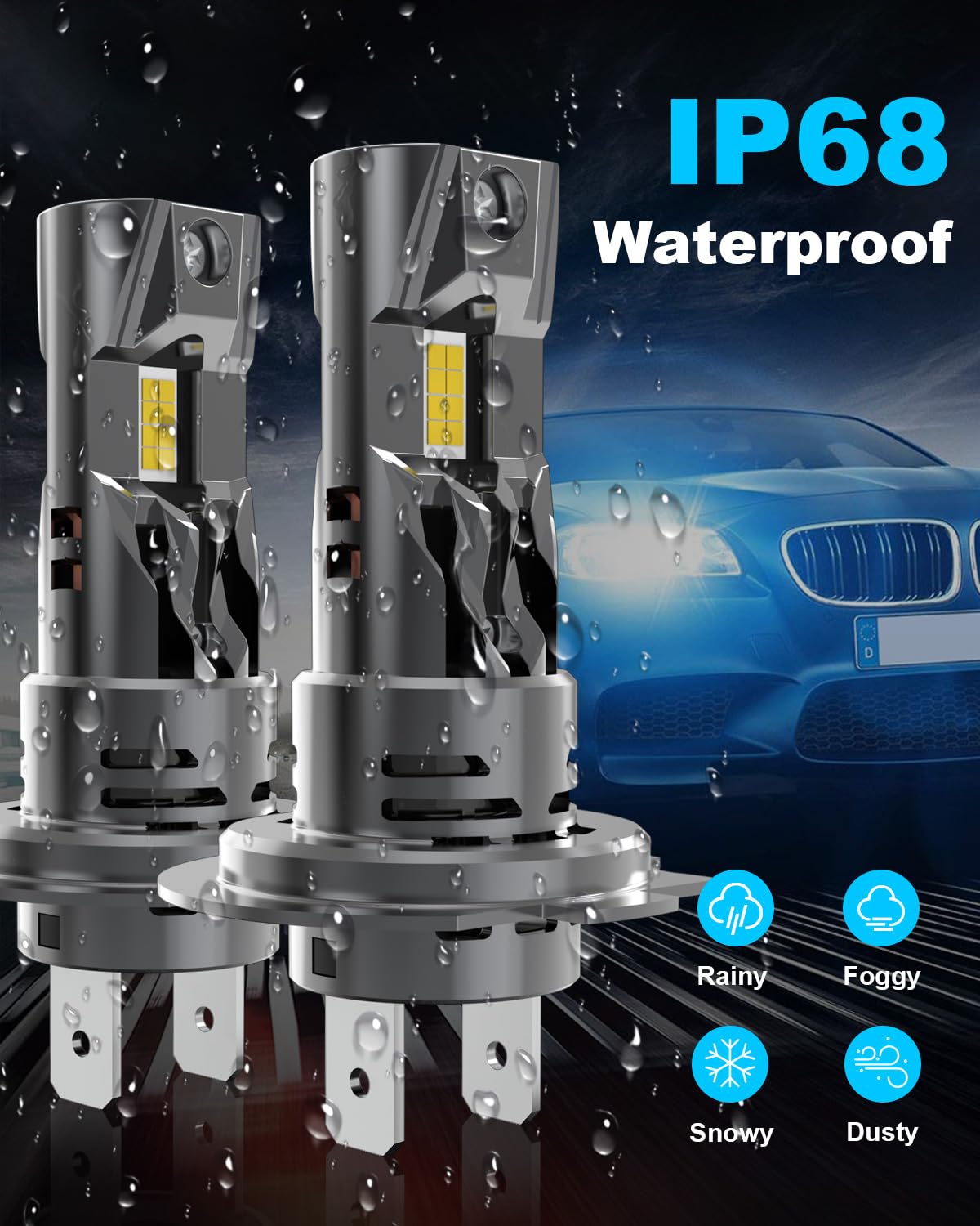Żarówka H7 LED 30000LM, KATUR 6000K Biała 100W Żarówka H7 LED do Samochodu, Plug and Play Rozmiar 1:1 (Pakiet 2 szt.)