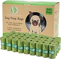 GreenerWalker 540 Extra Thick Leak-Proof Dog Poop Bags - Eco-Friendly Corn Starch Waste Bags, 9x13 Inch Green for All Dogs