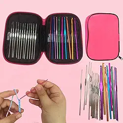 Conjunto de 23 agulhas de crochê ergonômicas, alças de alumínio, pontas de aço, acessórios de crochê com estojo de armazenamento (rosa)