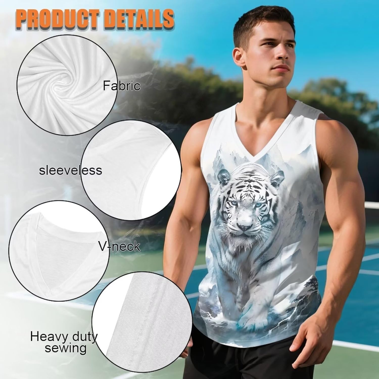 Graphic Athletic Tank Tops Men, Sleeveless Muscle Shirts for Men, V Neck Cut Off Tee Shirts for Beach Gym Running - Image 7