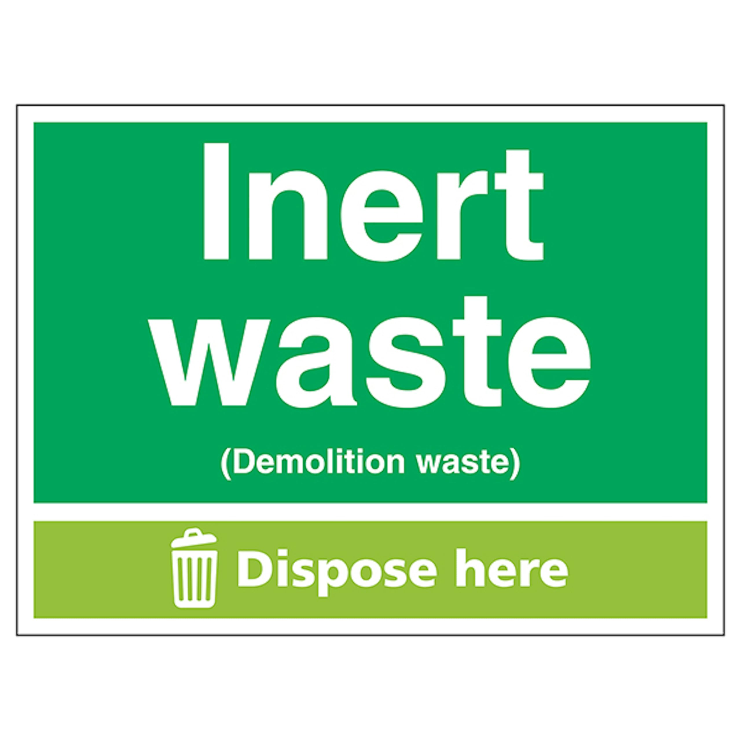 V Safety Inert Waste (Demolition Waste) Dispose Here 400 x 300 mm - 3mm Aluminium Composite Safety Sign