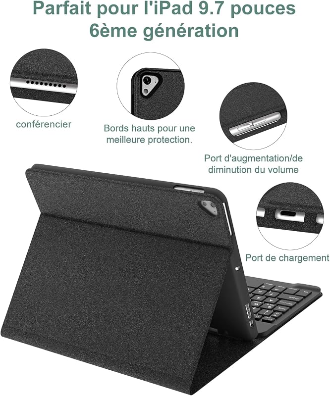 SENGBIRCH iPad 9.7" Tok Francia AZERTY Bluetooth Billentyűzettel - Kompatibilis iPad 6, 5, Pro 9.7, Air 2, Air Modellekkel, Levehető, Automa