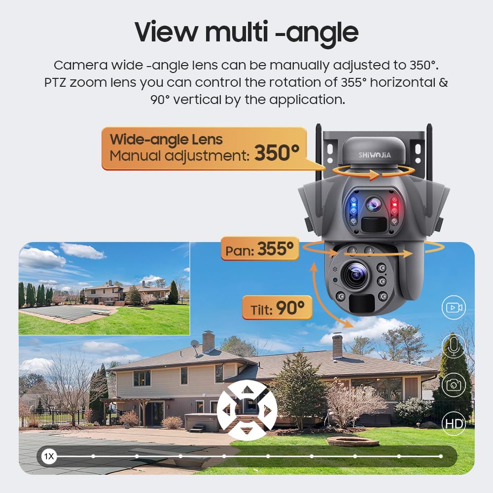 SHIWOJIA Camera doppia lente esterna solare 4g, zoom 20x, 2K 6MP Camera esterna senza fili solare, visione notturna colore, rilevamento umano PIR, IP66