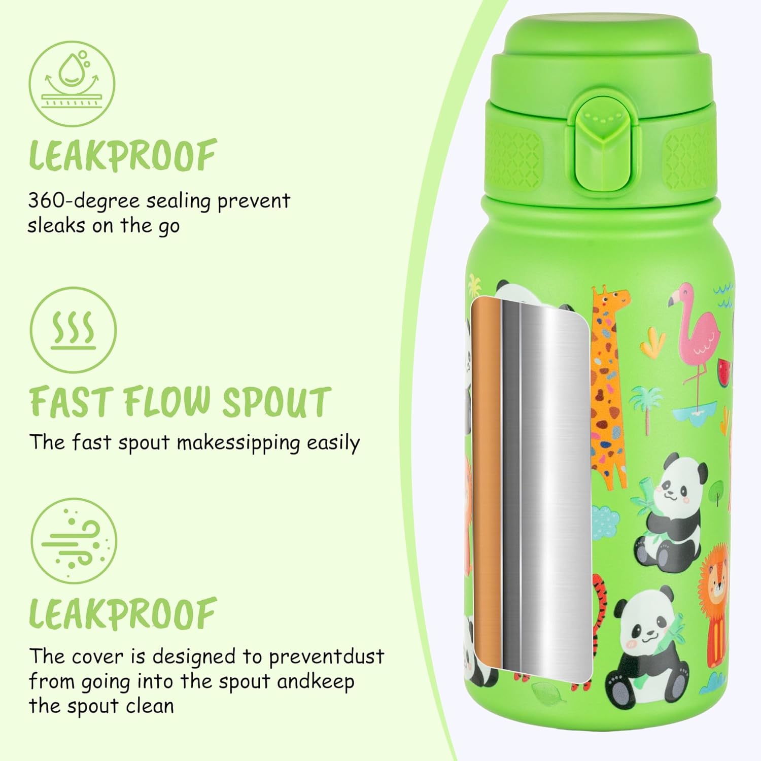 GOPPUS 12oz Kids Water Bottle with – BPA-Free, Leak-Proof, Insulated Stainless Steel – Sweat-Proof, Reusable for School, Sports, and Outdoor Activities - Image 4