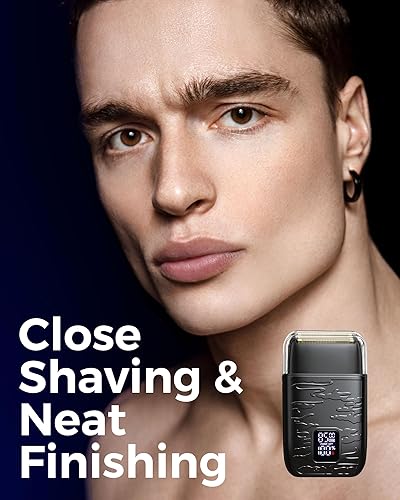 Miniatura 4 de GLAKER Maquinillas de afeitar eléctricas para hombres  Afeitadora compacta de aluminio con 3 velocidades ajustables y hoja de repuesto extra,