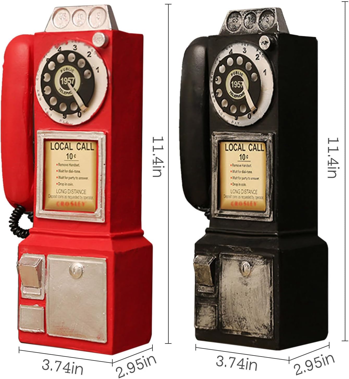 Vintage Telephone Model - L 3.74" x W 2.95" x H11.4 Antique Phone Props Old-Fashioned Resin Wall Decoration Rotary Dial Crafts Ornaments for Home Office Bar Cafe(1PCS Black, 1 PCS Red)