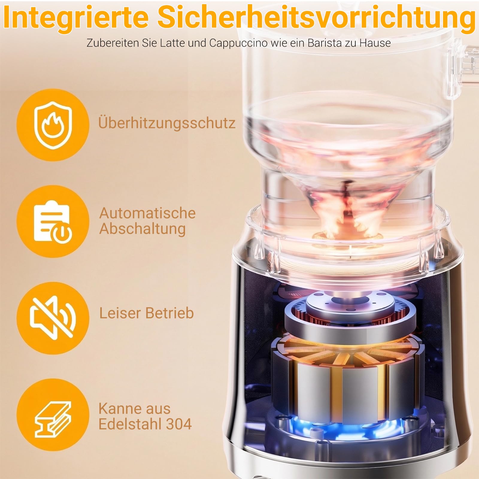 Milchaufschäumer Elektrisch 6-in-1-800ml Automatischer Milchschäumer für Heiße & Kalte Schäume, Spülmaschinengeeignet, Abnehmbares, Leise, für Hafermilch, Sojamilch, Latte, Cappuccino, Schwarz