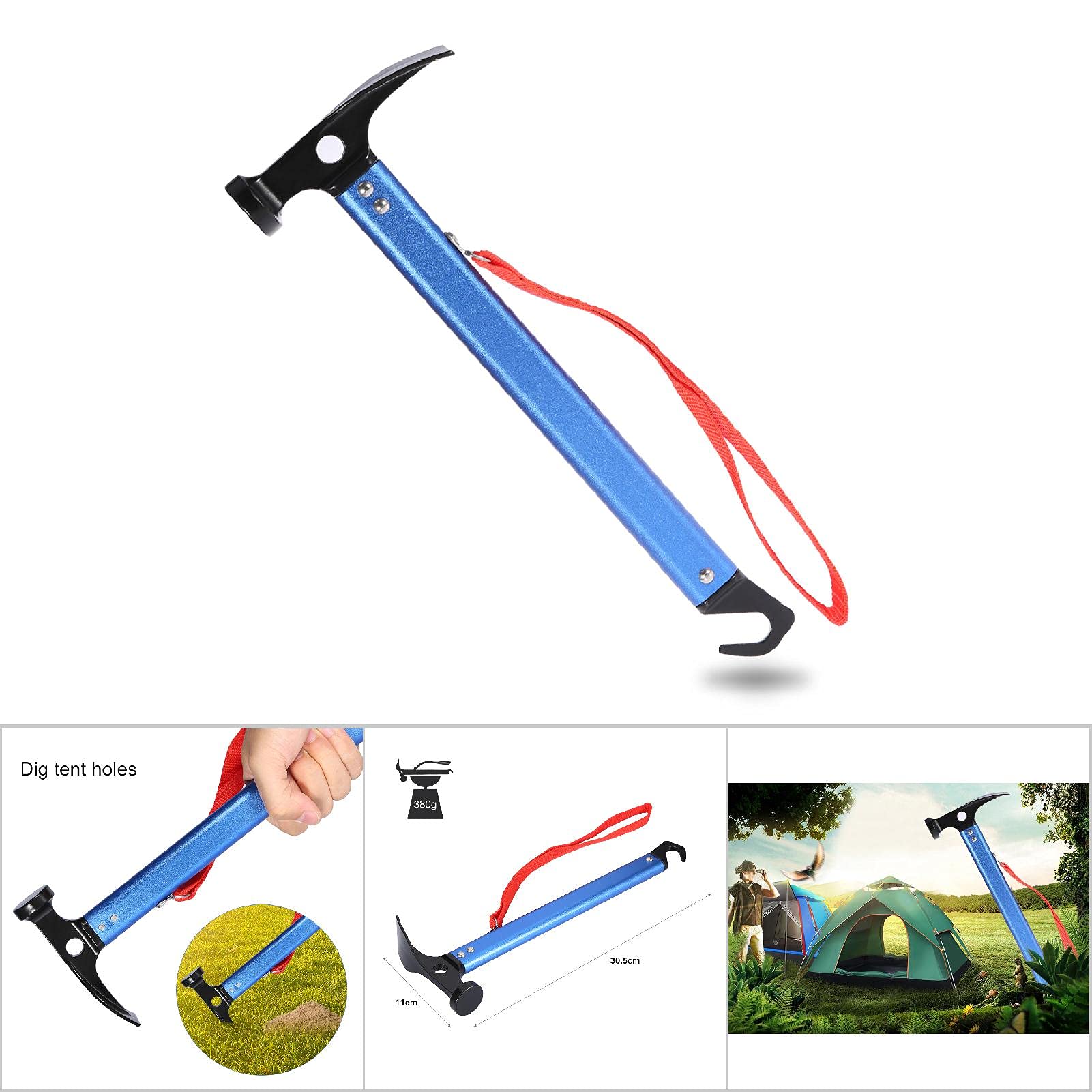 Yosoo Maillet Marteau pour Piquet De Tente Extracteur Outil Multifonctionnel Accessoire Tente pour Camping Randonnée (Couleur : Bleu)