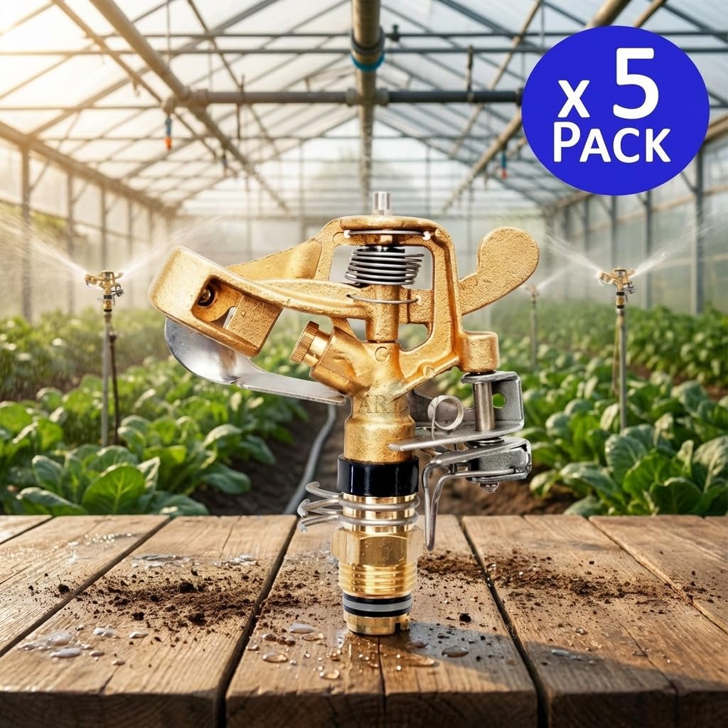 Suinga Aspersor de Riego Agricola Laton Ajustable 1/2'' 28º | Pack 5 Aspersores con Alcance 9 a 14 m | Aspersor de Jardin Sectorial