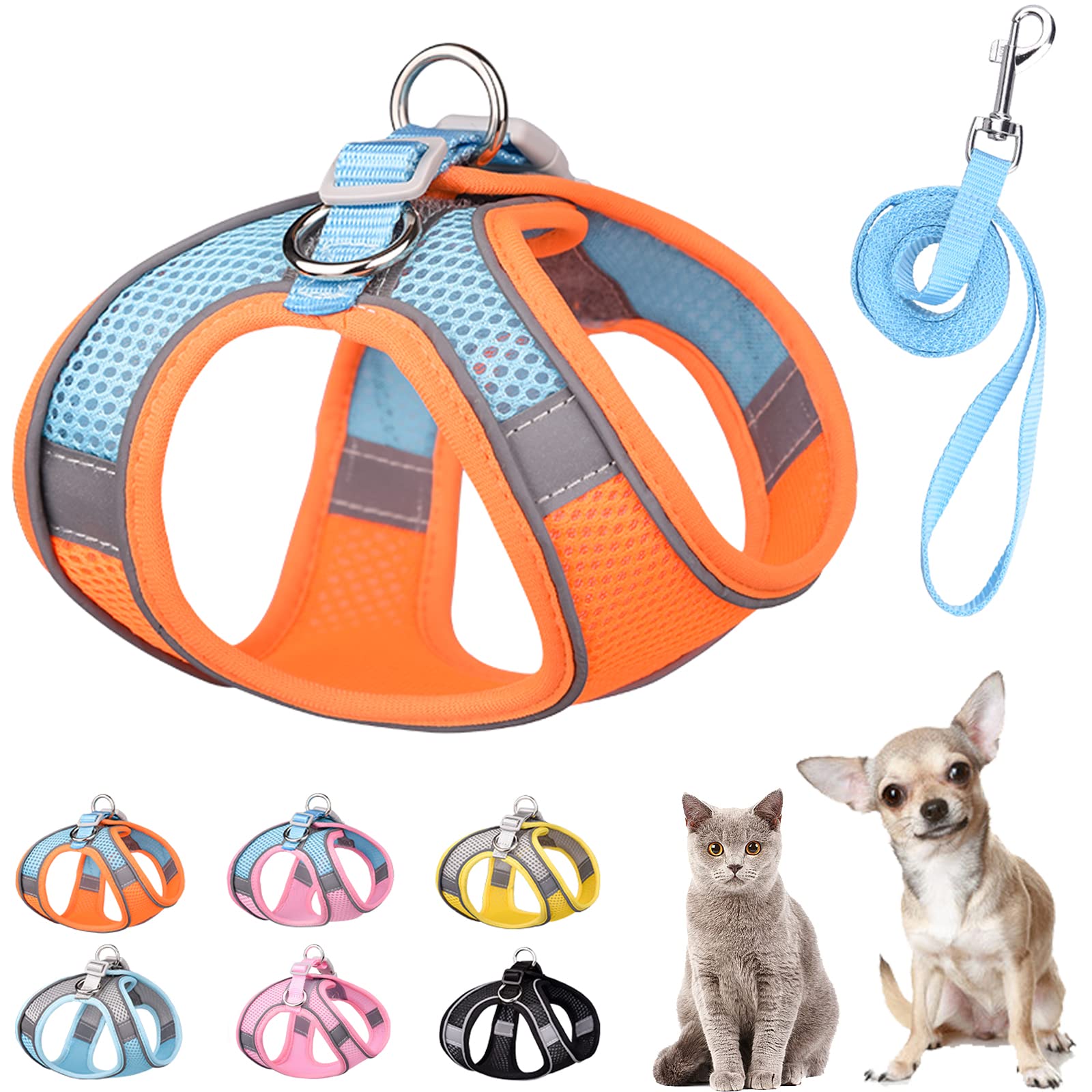 PETPUBGNZS Soft Small Dog Harness and Leash Set Mesh Puppy Harnesses Leash Easy Walk Dog Harness Vest Adjustable Reflective No Pull Dog Harnesses for