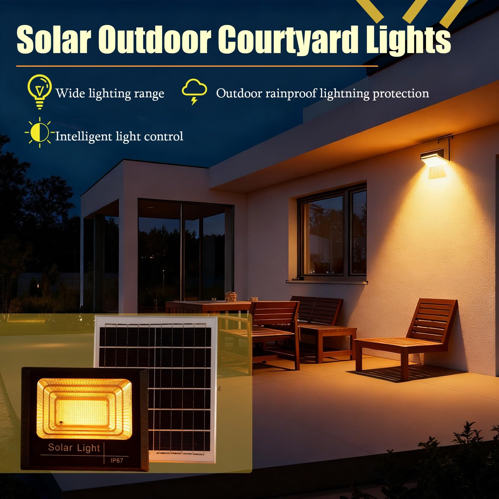 Solarleuchte Für Hof Garage 500w 571 LED, Ip67 Wasserdicht, Fernbedienung, Super Helles Solar Außenlicht, Automatische Beleuchtung Terrasse Garten(1-pack)