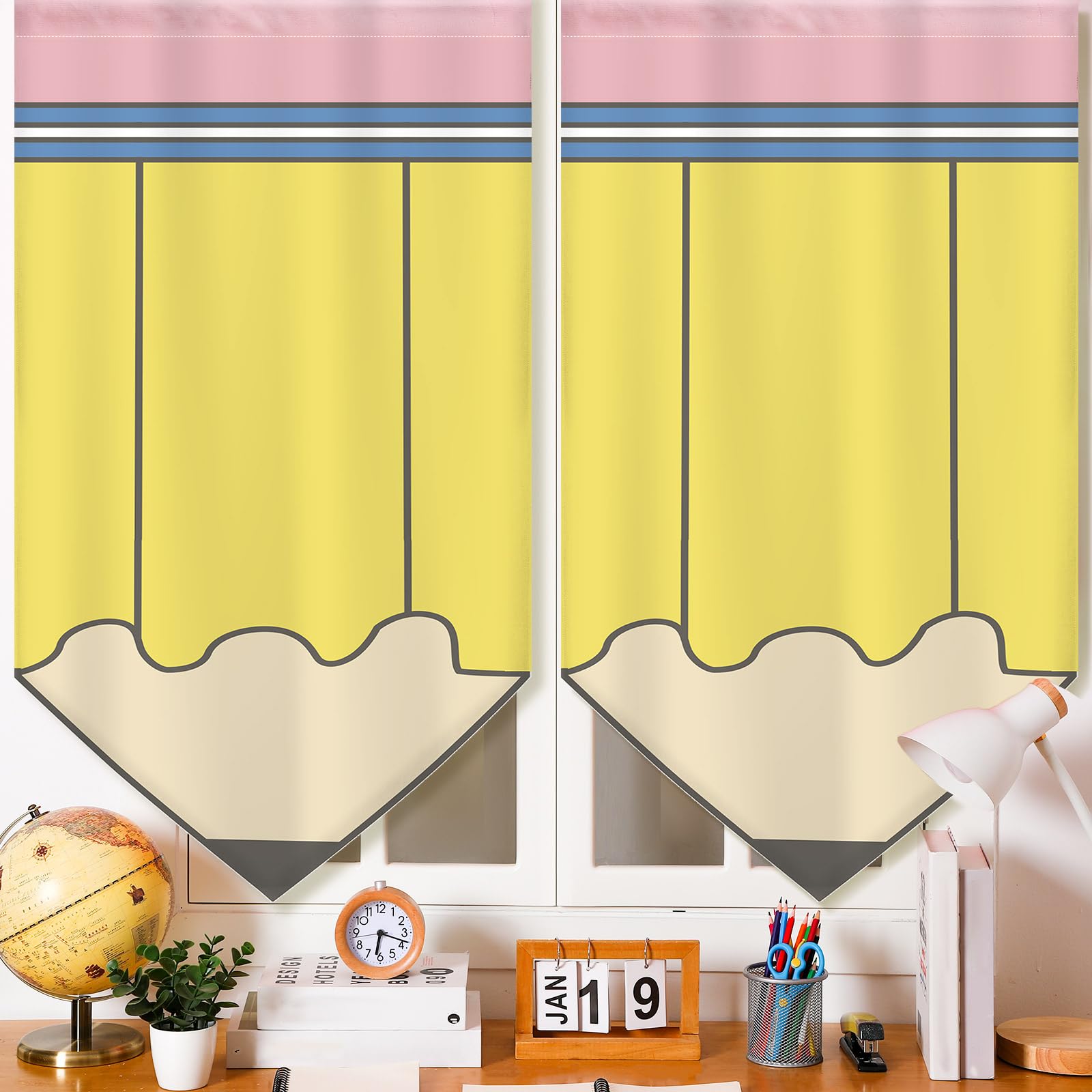 SmoothNovelty 6 Pcs School Classroom Curtains Back to Classroom Colorful Curtains for Kindergarten Daycare Primary Bedroom Playroom Room Decor(Pencil)