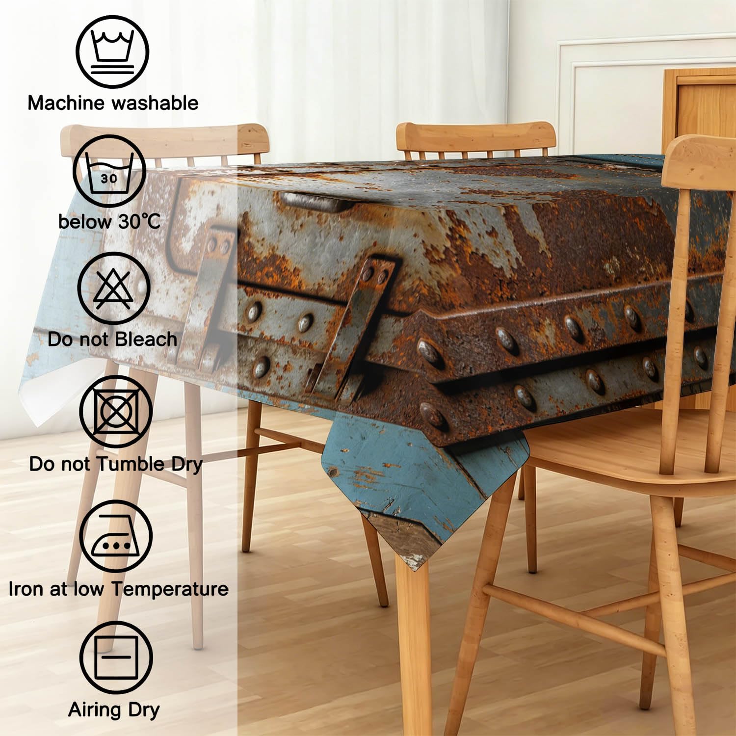 Tovaglia Rettangolare 160x240 cm Stile Industriale Poliestere | Motivo Porta in Metallo Vecchia, Antimacchia, Impermeabile e Lavabile, Copritavolo Adatto per Cucina, Feste
