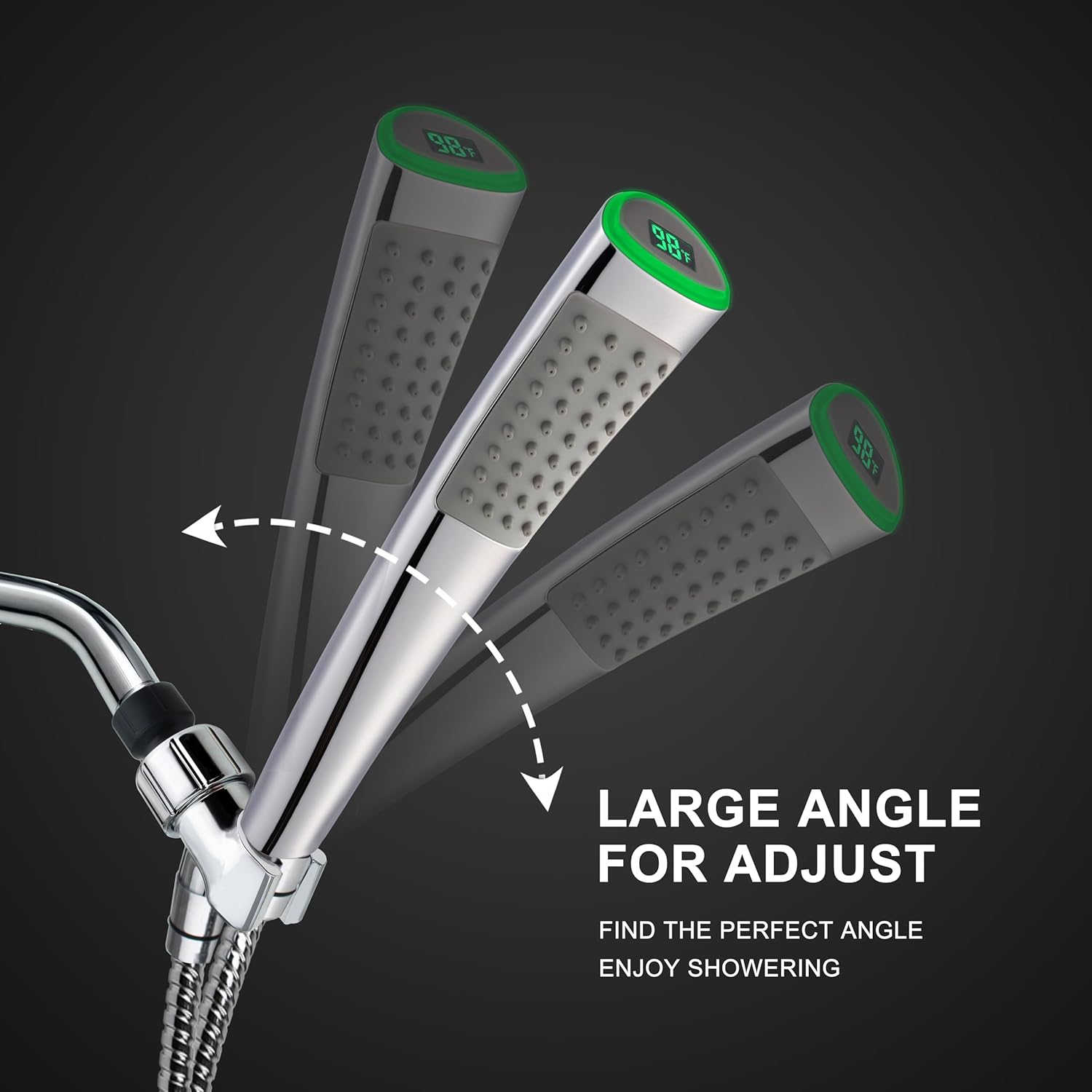 YOO.MEE LED Thermometer Handheld Shower Heads, Water Powered Light to Display Fahrenheit, Special for Skin Showering, Child and Pet Shower, Shower Accessories w/ 79'' Hose, Bracket, Polished Chrome
