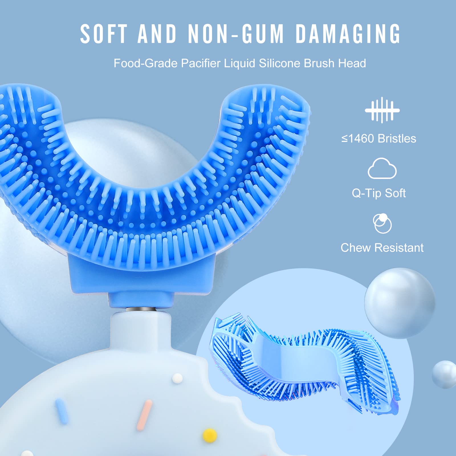 Brosse à Dents Enfant En Forme De U (3 Côtés) - Bleu Pour 6-12 Ans - Poils Acier - Neuf