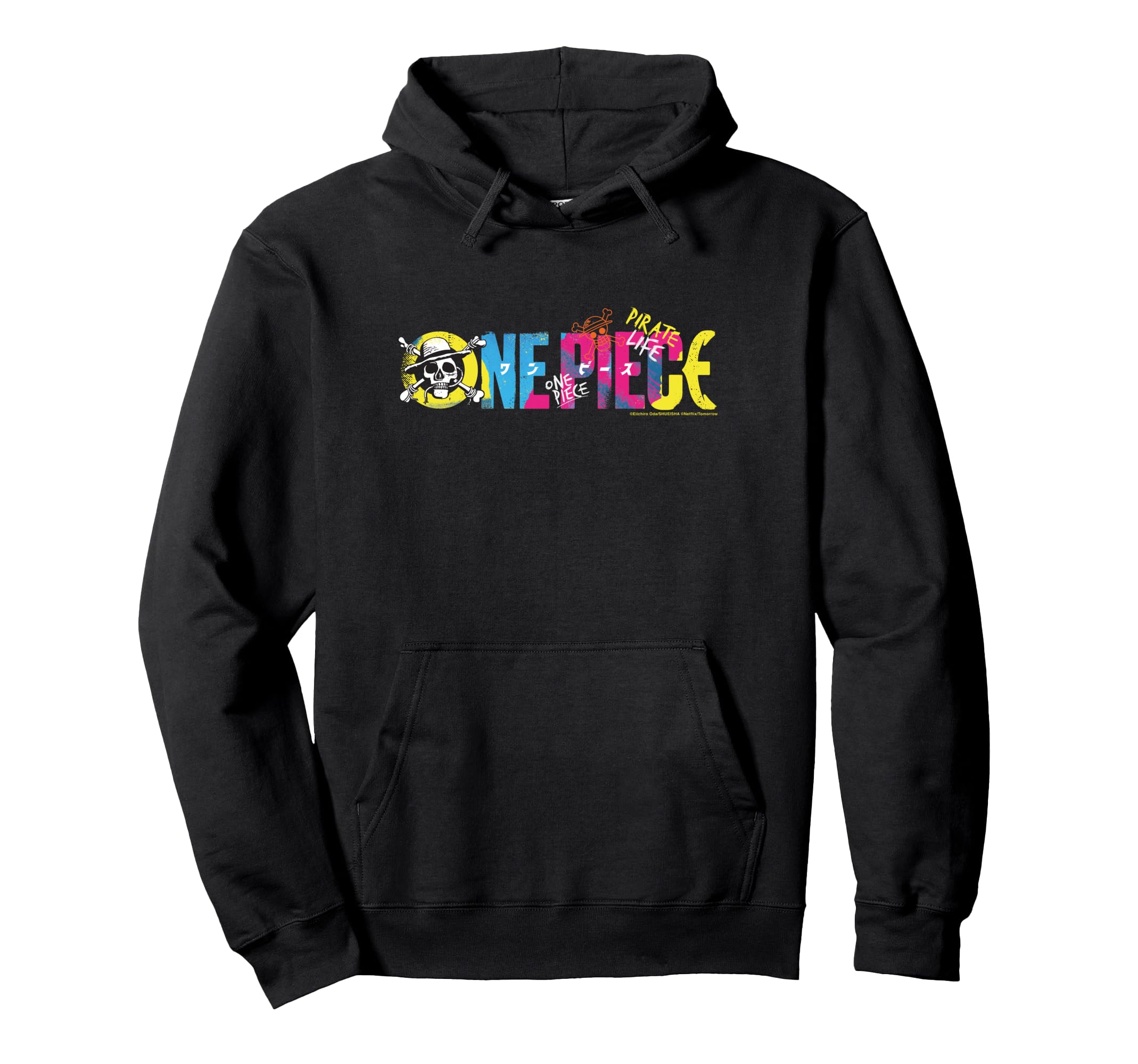 Sweat à Capuche One Piece - Logo Chapeau De Paille Pirates En Kanji Coloré - Coupe Classique - 241 G - Officiel