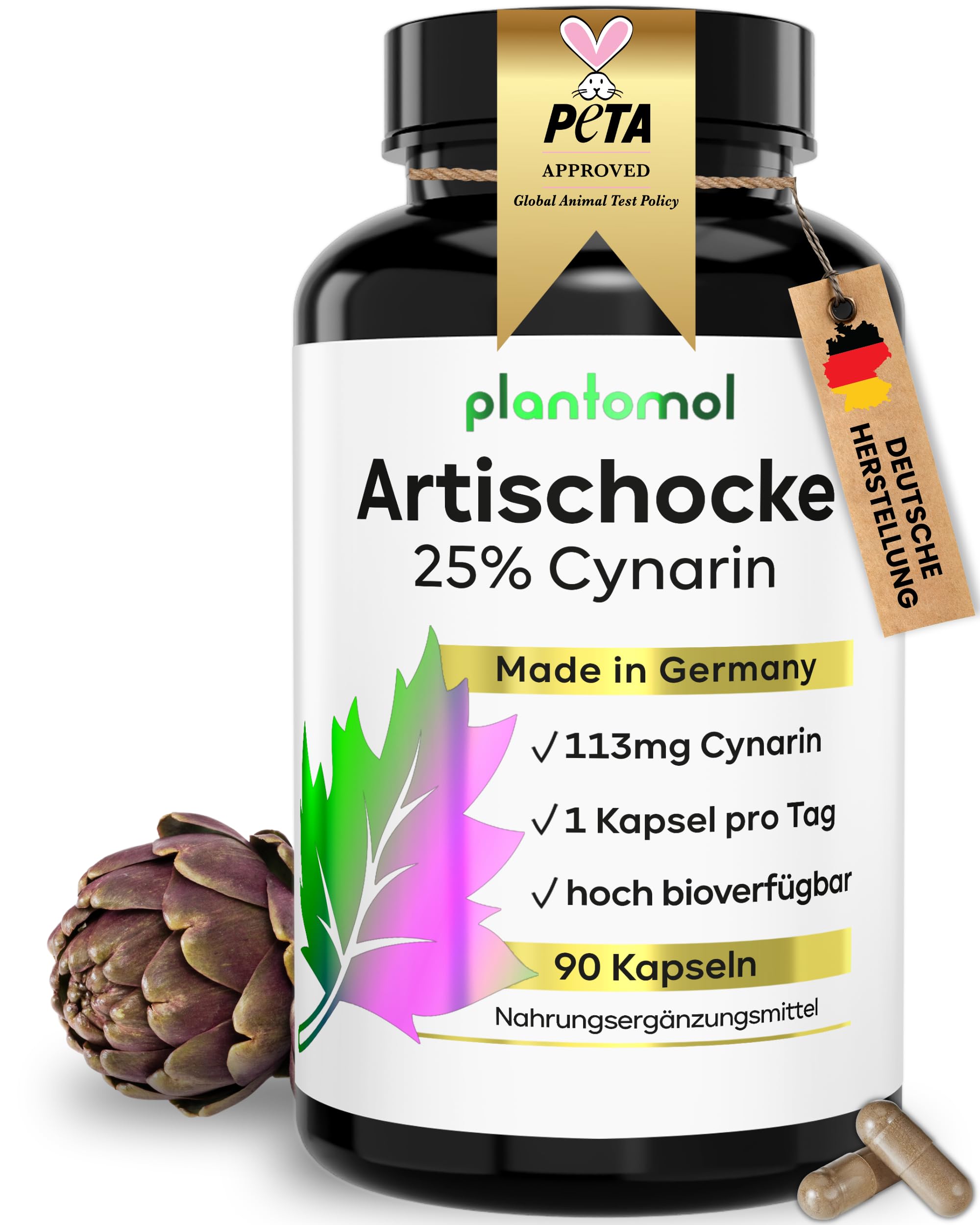 90 Artischocken Kapseln hochdosiert mit 113mg Cynarin - nur 1 Kapsel/Tag - Artischocken-Extrakt hochdosiert - 3 Monatsvorrat