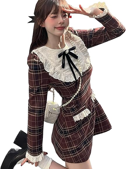 Amazon.co.jp: [YEMOCILE] ワンピース レディース 学院風 長袖 ミニ 