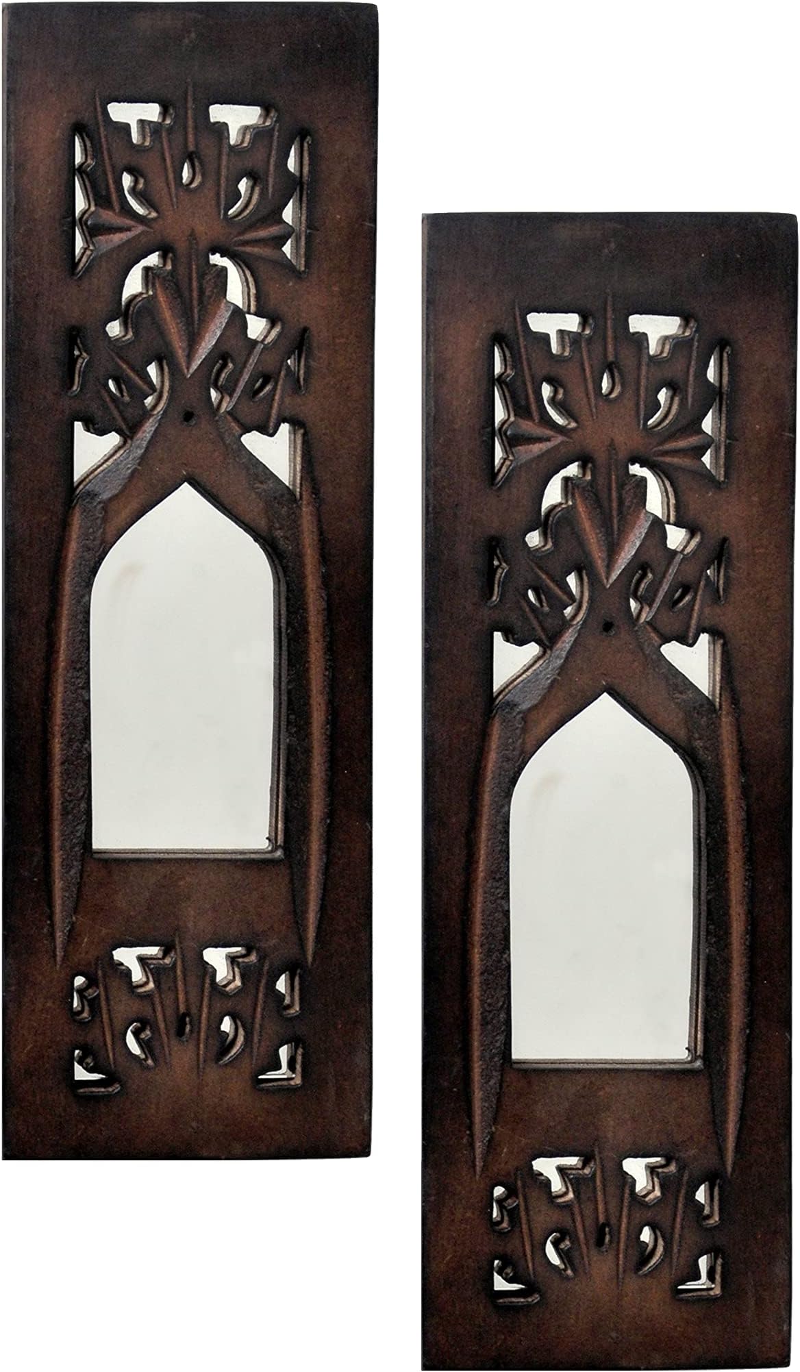 WHF Wood Painted Wall Hanging Jharokha Inside Mirror, Wooden Wall Hanging, Wooden Wall Panel (11.5 Cm, Natural) Set of Two (Rectangular) (Framed)