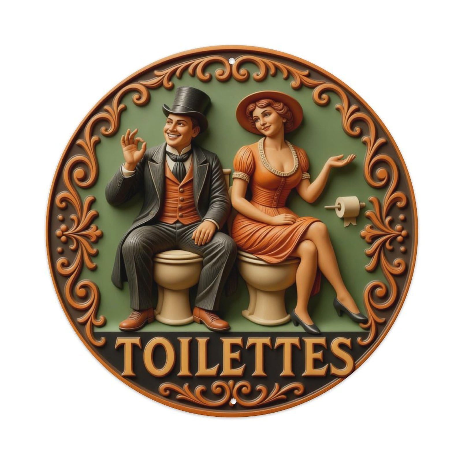 Zlatcbu Vintage Couple On Toilets Sign Metal Tin Sign Retro Wall Art Poster, Decor For Home Living Room Bar Cafe Garage, 8X8 Inch