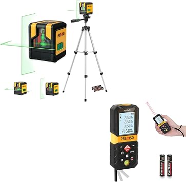 PREXISO 215Ft Laser Measure with Entension for Diagonal Measuring & PREXISO Laser Level with Tripod, 100Ft Dual Modules Self Leveling