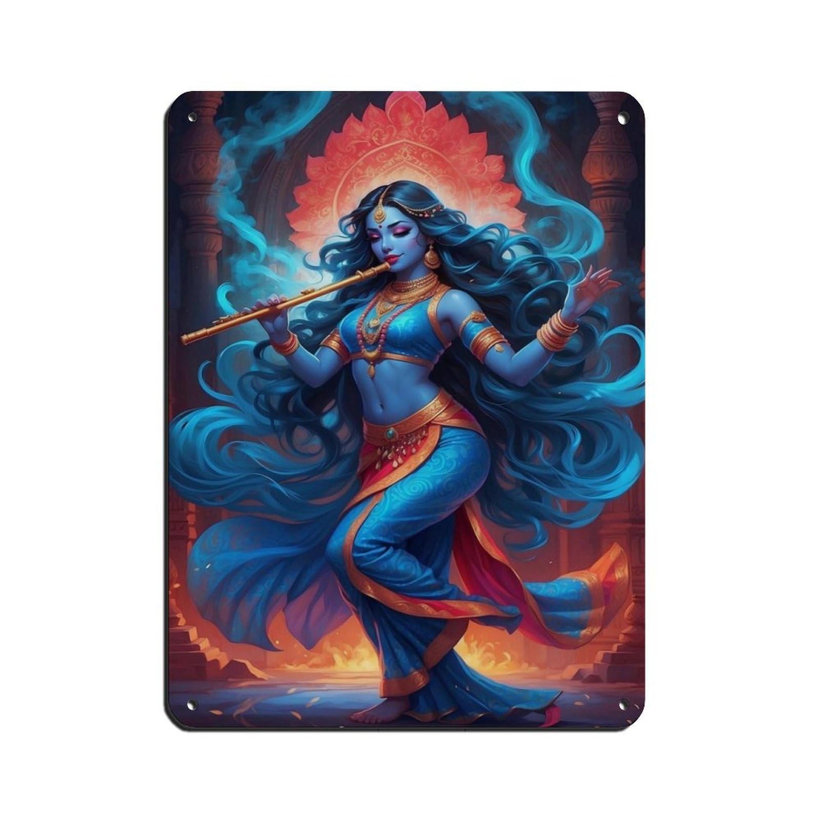 Hindu God Krishna Art Retro Poster Metal Tin Sign Chic Art Retro Iron Painting Bar People Cave Cafe Family Garage Poster Wall Decoration 12x16inch(30x40cm)