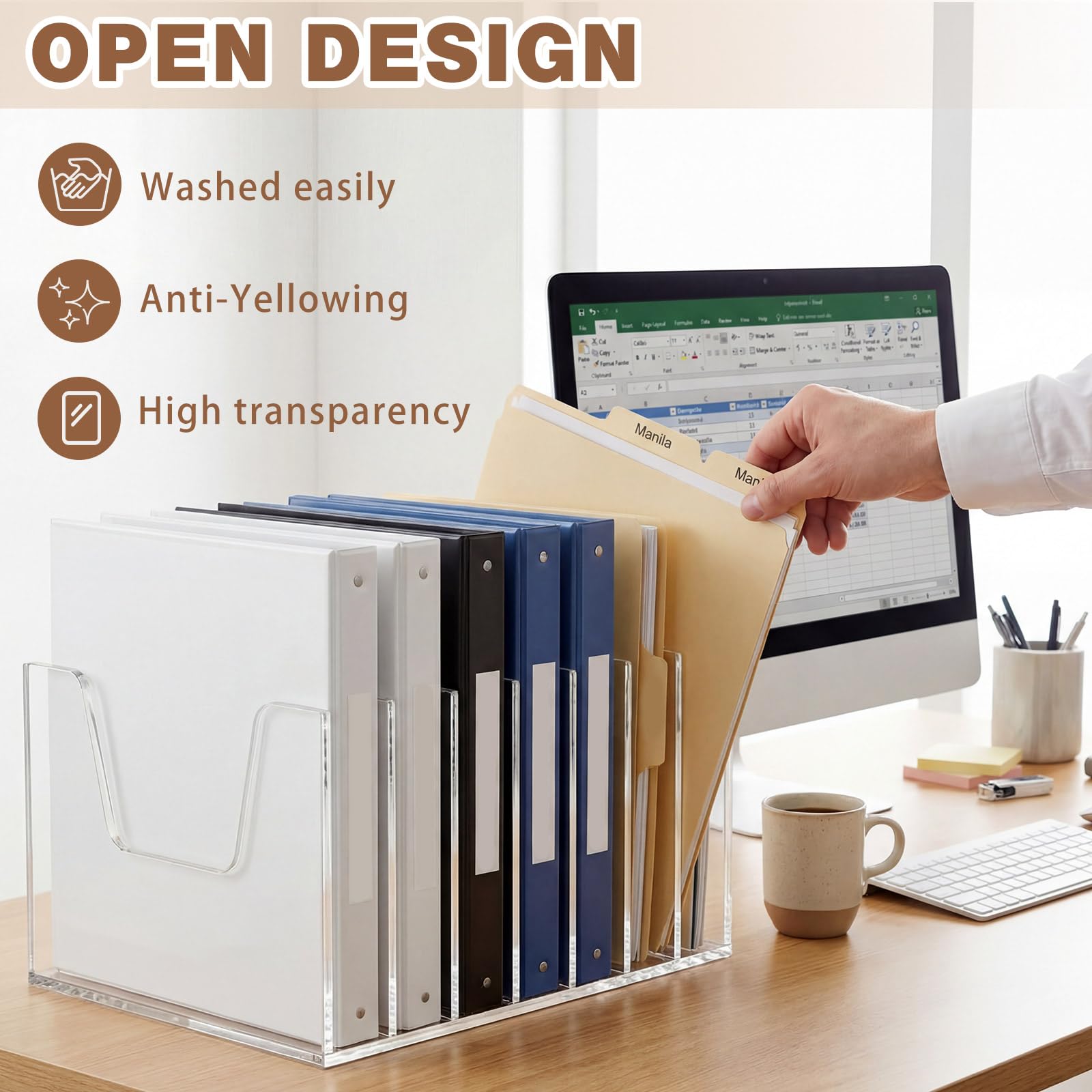 Wenqik Organizer verticale in acrilico trasparente da scrivania, 4 mm di spessore, grande capacità, organizer verticale per riviste, libri, quaderni, buste, porta posta (7 sezioni)
