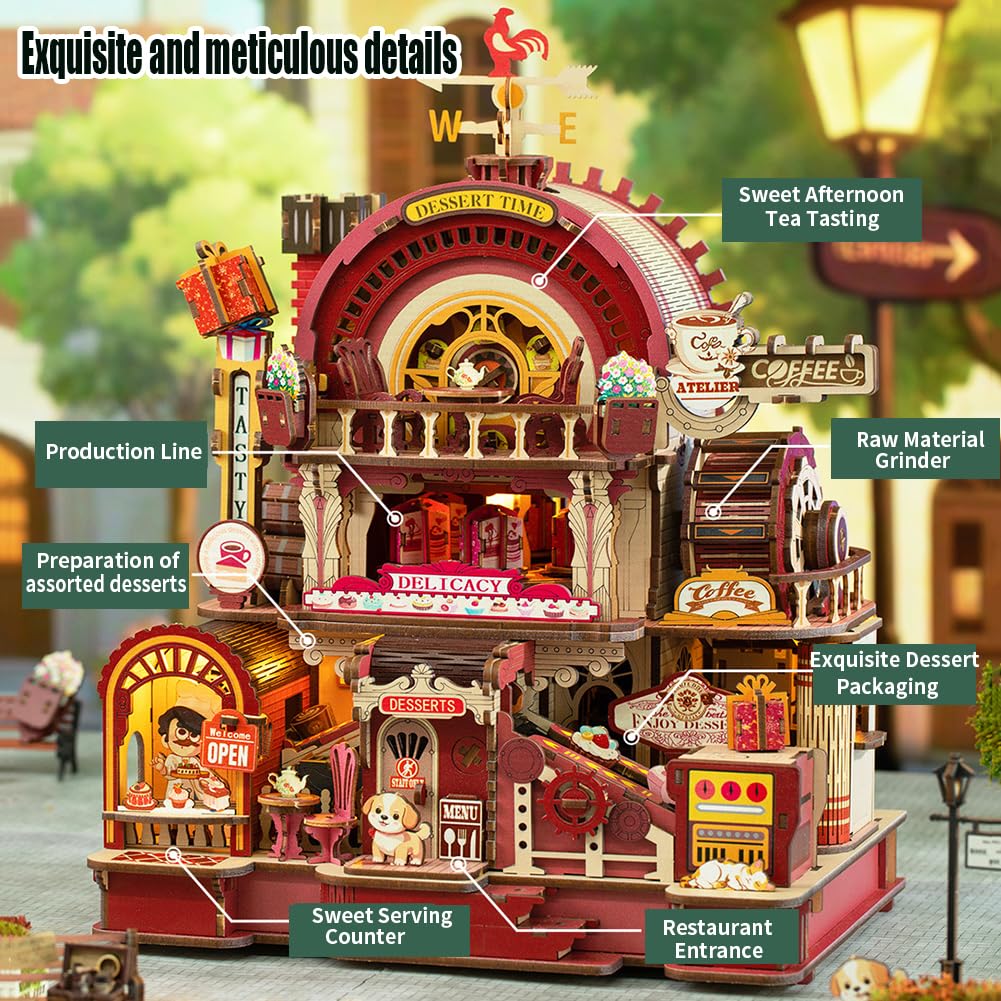 Holzpuppenhaus-Bausatz, DIY-Puppenhaus-Bausatz mit LED-Beleuchtung, kreatives Set zur Regaldekoration, 3D-Modell, kreative Geschenke für Freunde und Verwandte