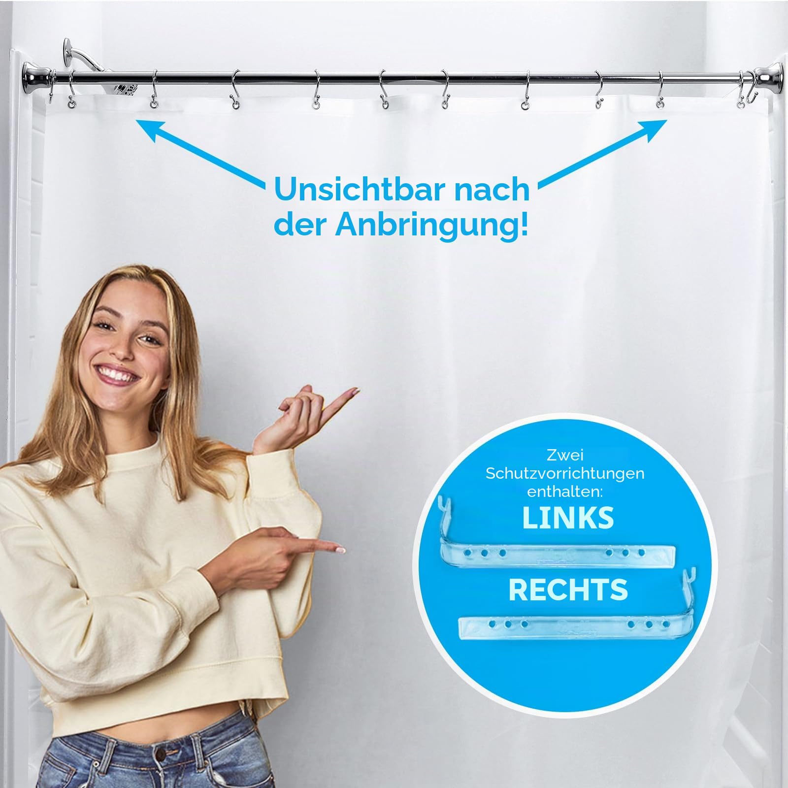 SlipX Solutions Duschvorhang Spritzschutz hält den Liner bündig an der Wand, um Wasser in Ihrer Dusche zu halten, klebfrei, 2 Schutzvorrichtungen pro Packung.