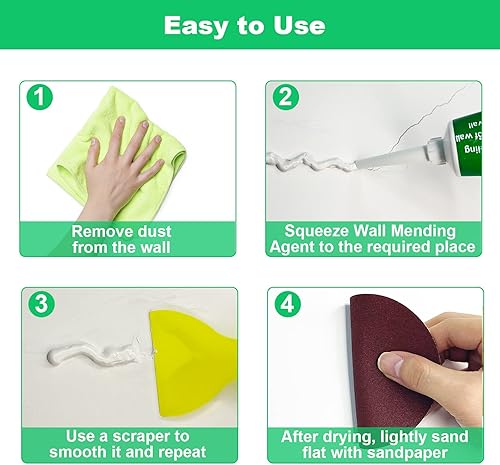 Miniatura 8 de Kit de reparación de paneles de yeso, 2 piezas de parches de reparación de pared con raspador, agente de reparación de pared Safemend parche de