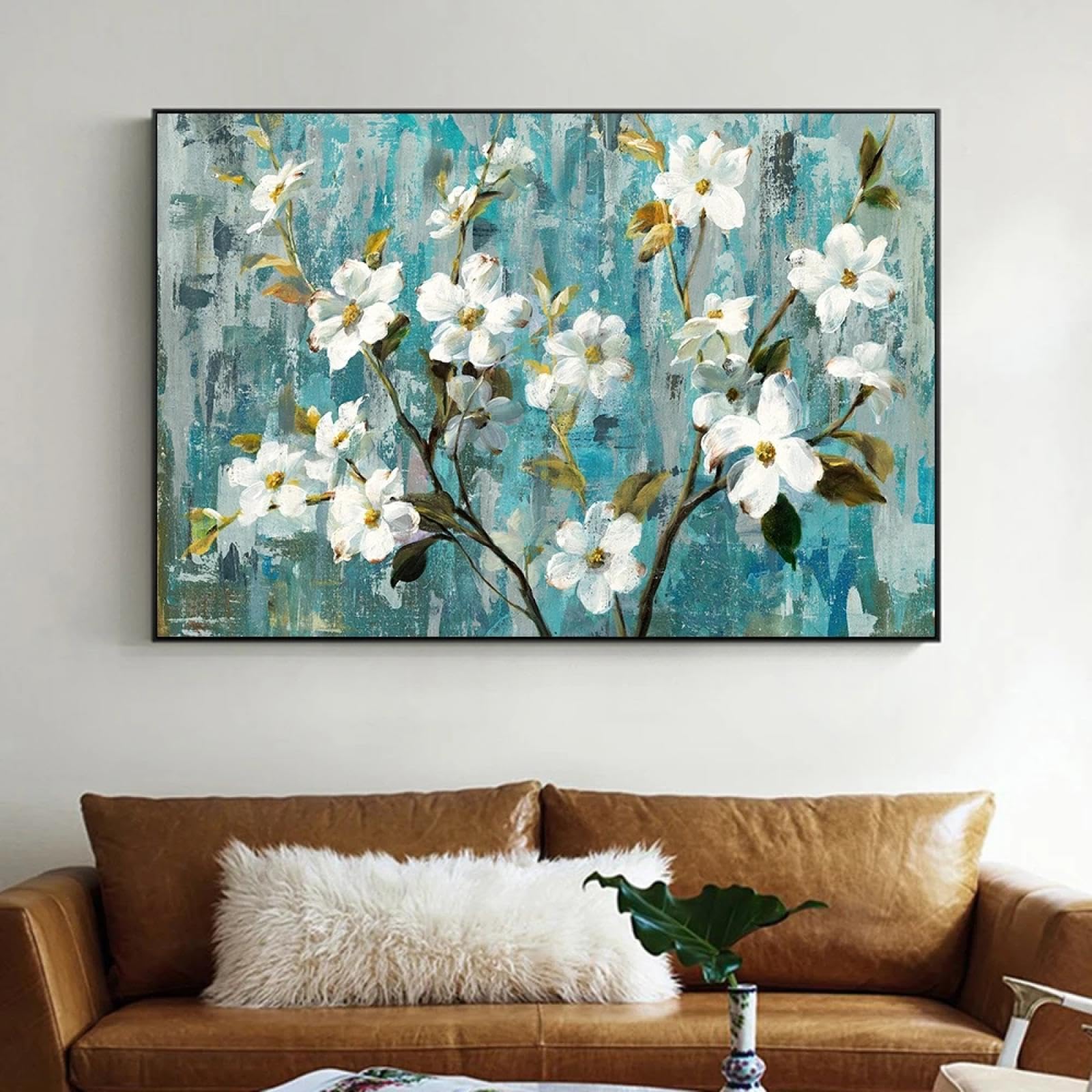 Peinture abstraite moderne arbre fleurs 50x70 cm avec cadre - 8