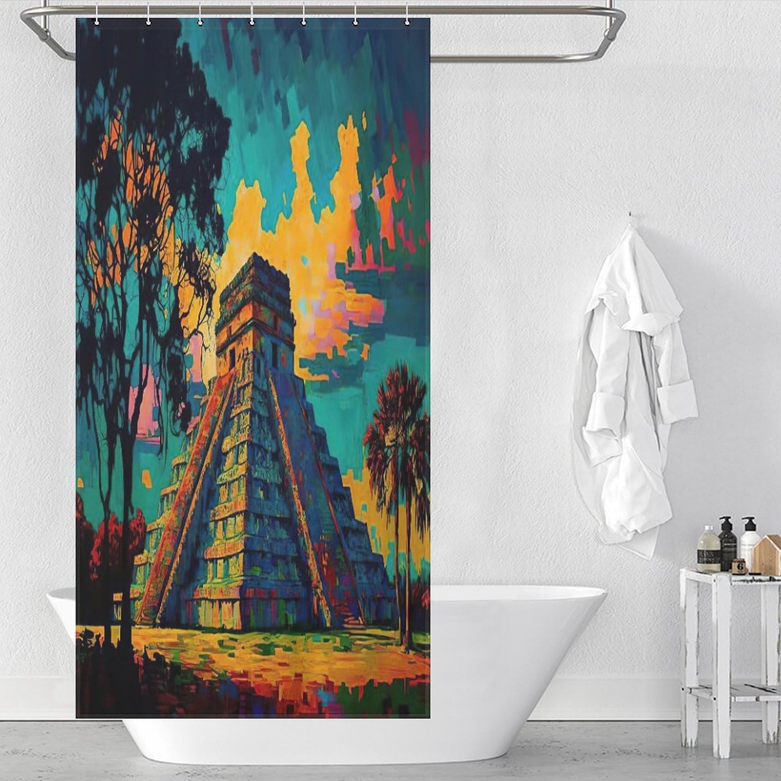 Rideau de douche imperméable tissu polyester Chichen Itza pour douche 92x183 cm