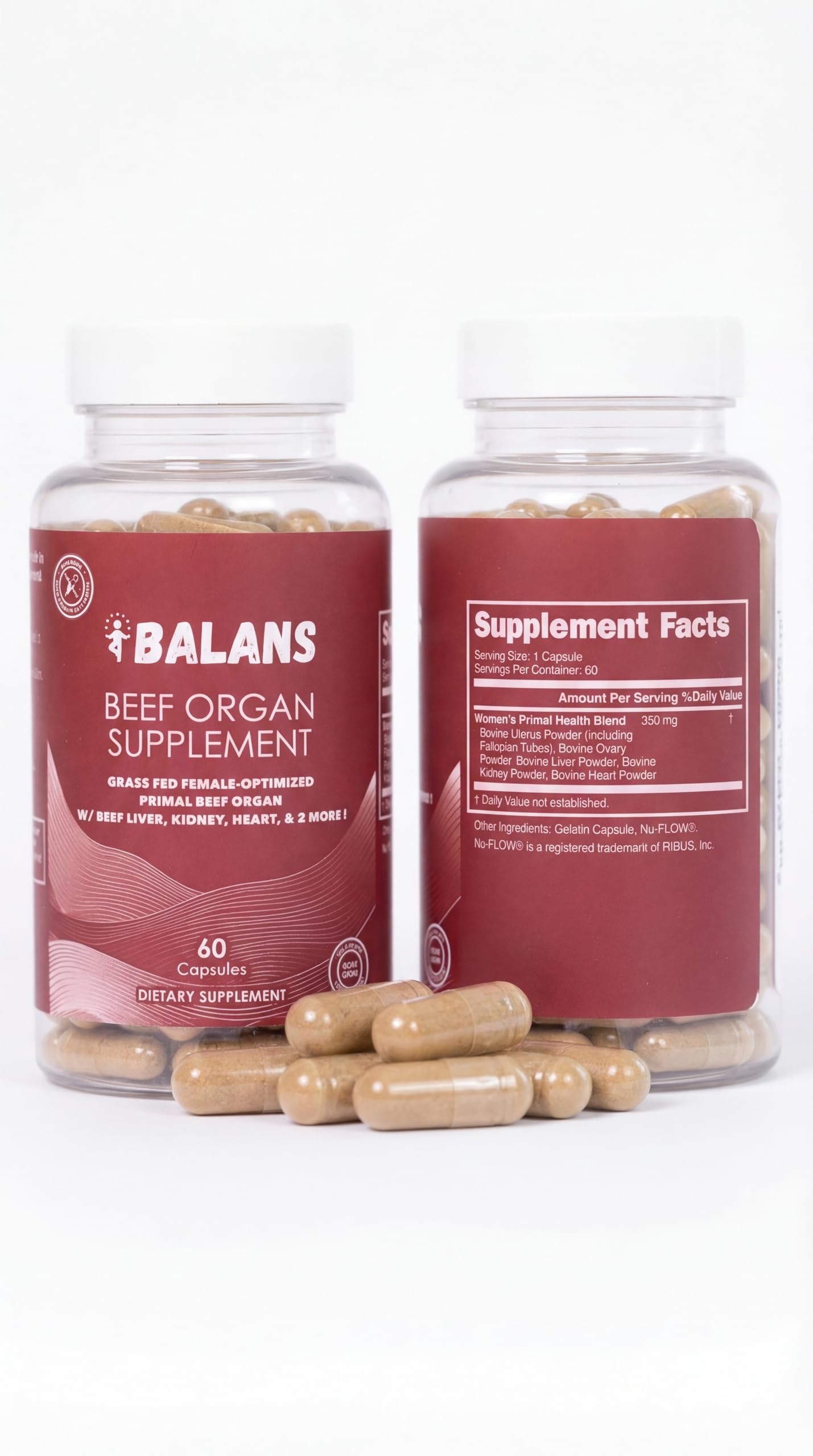 Balans Grass Fed Beef Organs for Women – Liver, Uterus, Ovary, Heart & Kidney Complex – Supports Hormone Balance, Energy, Iron & Skin. (60 Pills, 350mg) – Pasture Raised, Freeze Dried, 60 Day Supply.