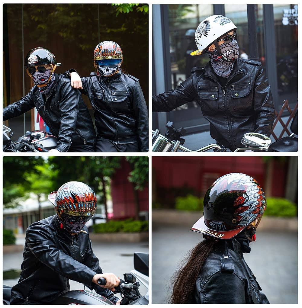 Mezzo Casco Moto Casco Aperto con Occhiali, Retro Casco per Moto, Certificazione ECE, Aspetto Unico E Raffinato, Adatto A Uomini E Donne Adulti, Fodera Comoda E Traspirante