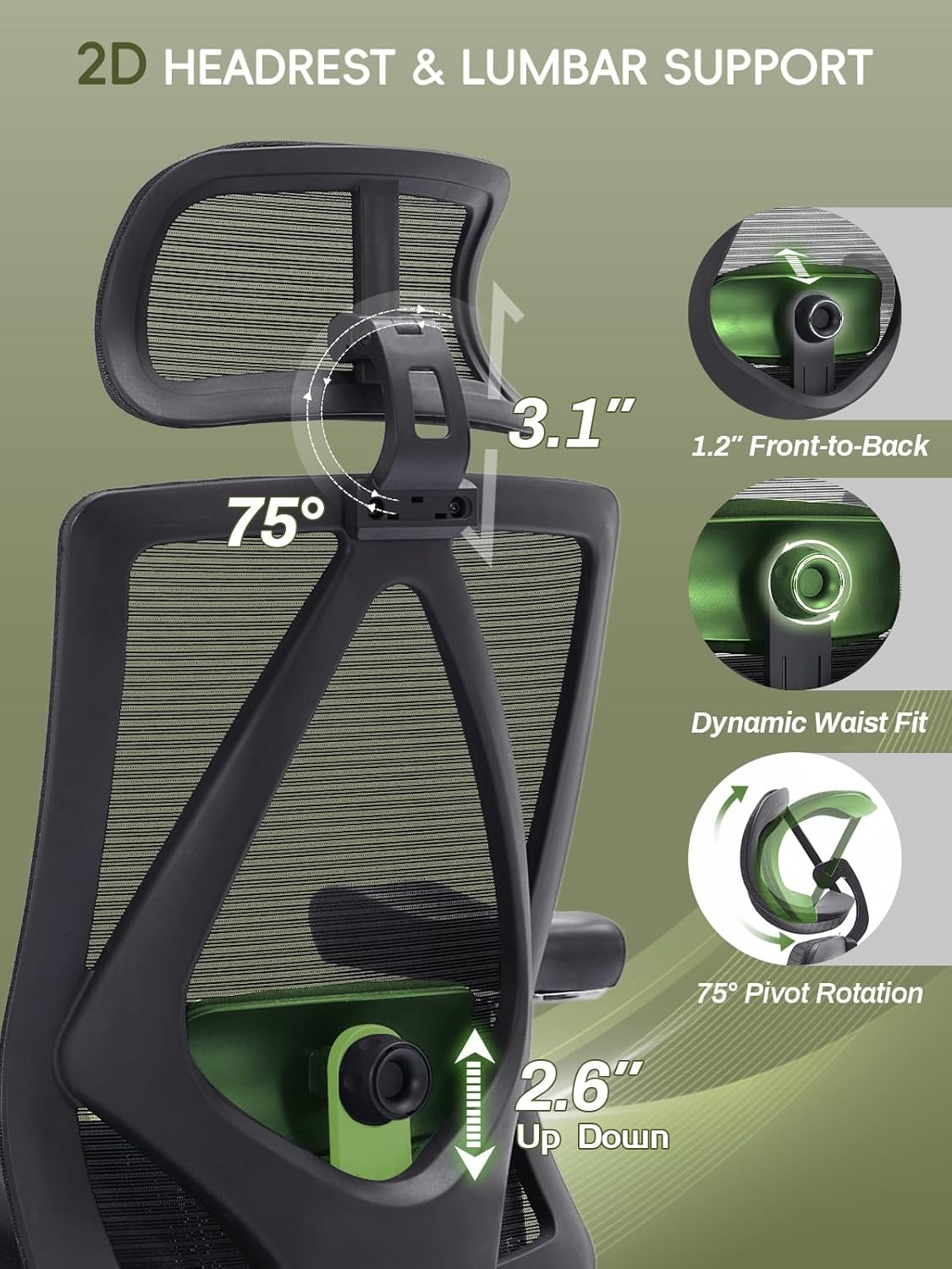 Big and Tall Office Chair 550lbs, Ergonomic Desk Chair with W Thick Cushion&4D Armrest, Executive Mesh Desk Chair with Adjustable Lumbar Support, 2D Headrest, Swivel Task Chairs for Home Office Gaming