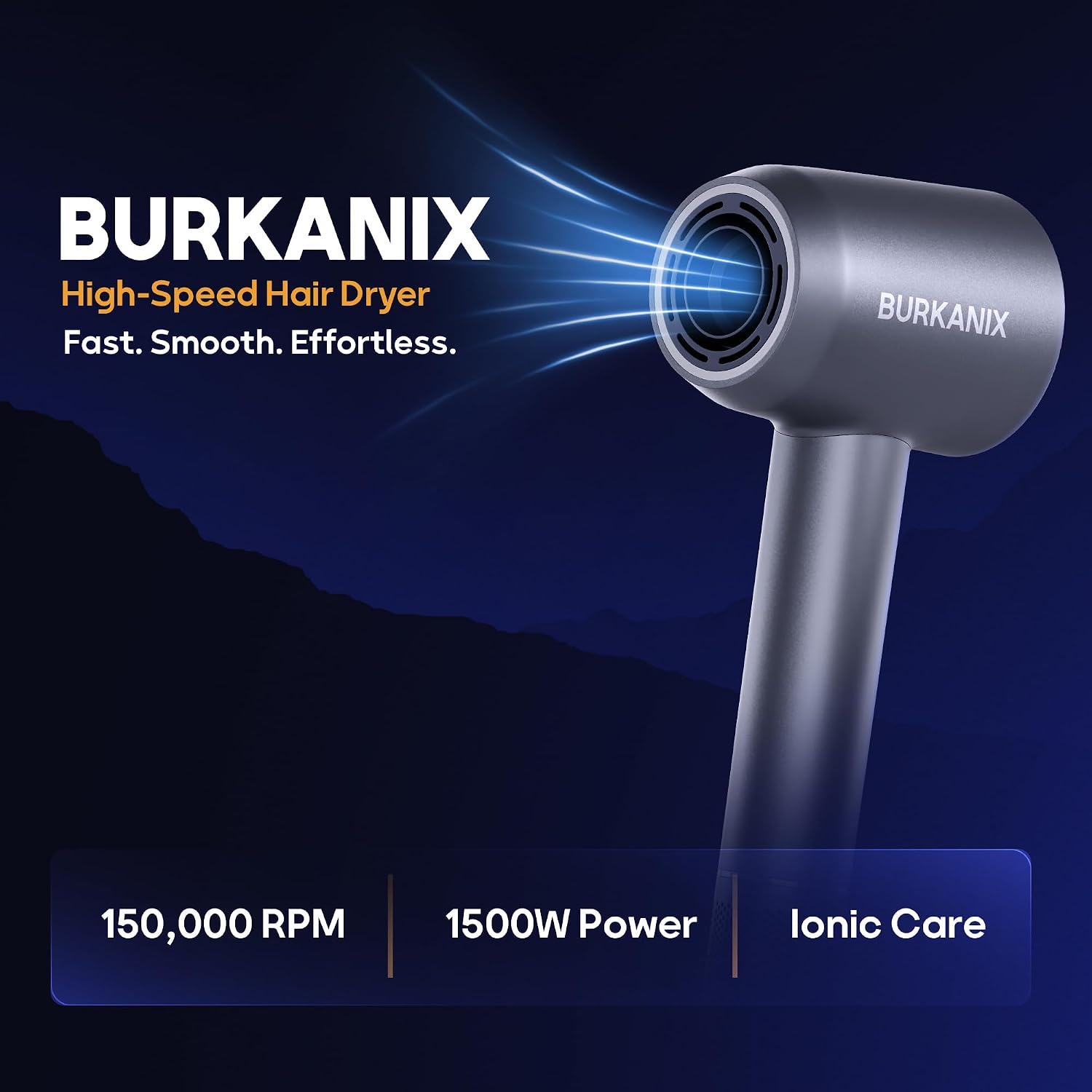 Hair Dryer, High-Speed Ionic Blow Dryer with Diffuser, Low Noise Fast Drying Hair Dryer with Brushless Motor, Thermo-Control Professional Hair Dryer for Curly Hair, Home & Travel