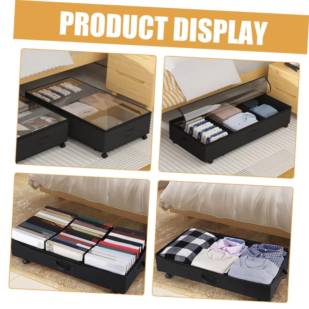 BESPORTBLE Aufbewahrungsbox Unter Bett Mit Rollen Oxford Gewebe Vliesstoff Quilts Behälter Für Kleidung Decken Steppdecken Sichtfenster