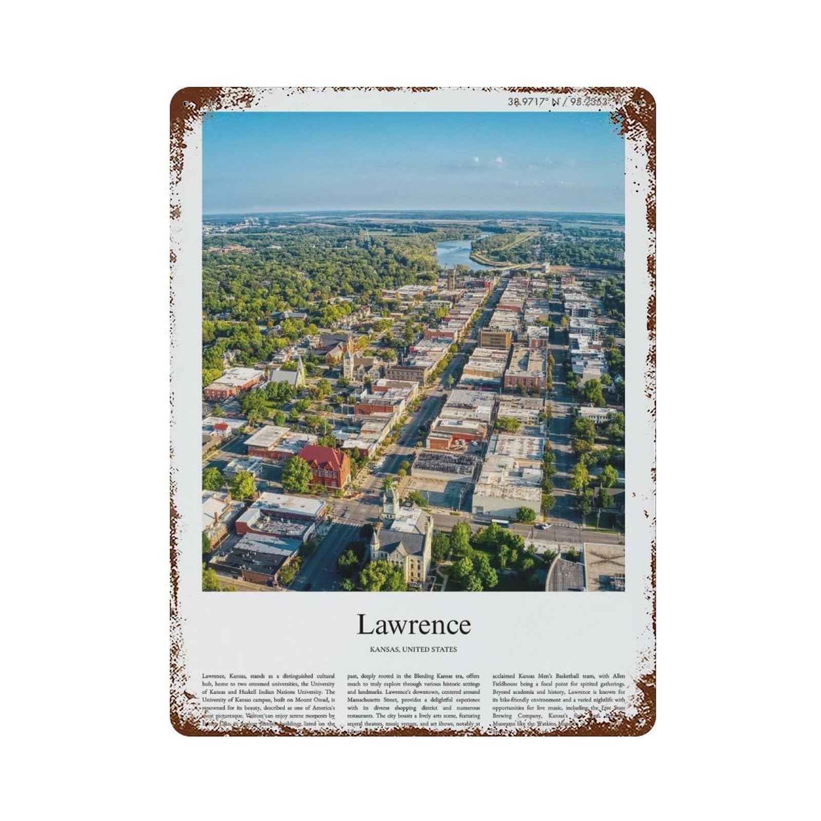 xiaoxiaoshen Lawrence Kansas, United States, USA City Scenery Wall Decor Art Metal Tin Poster Modern Home Decor Art Home Bar Shop Decorations Vintage Sign 40x30cm
