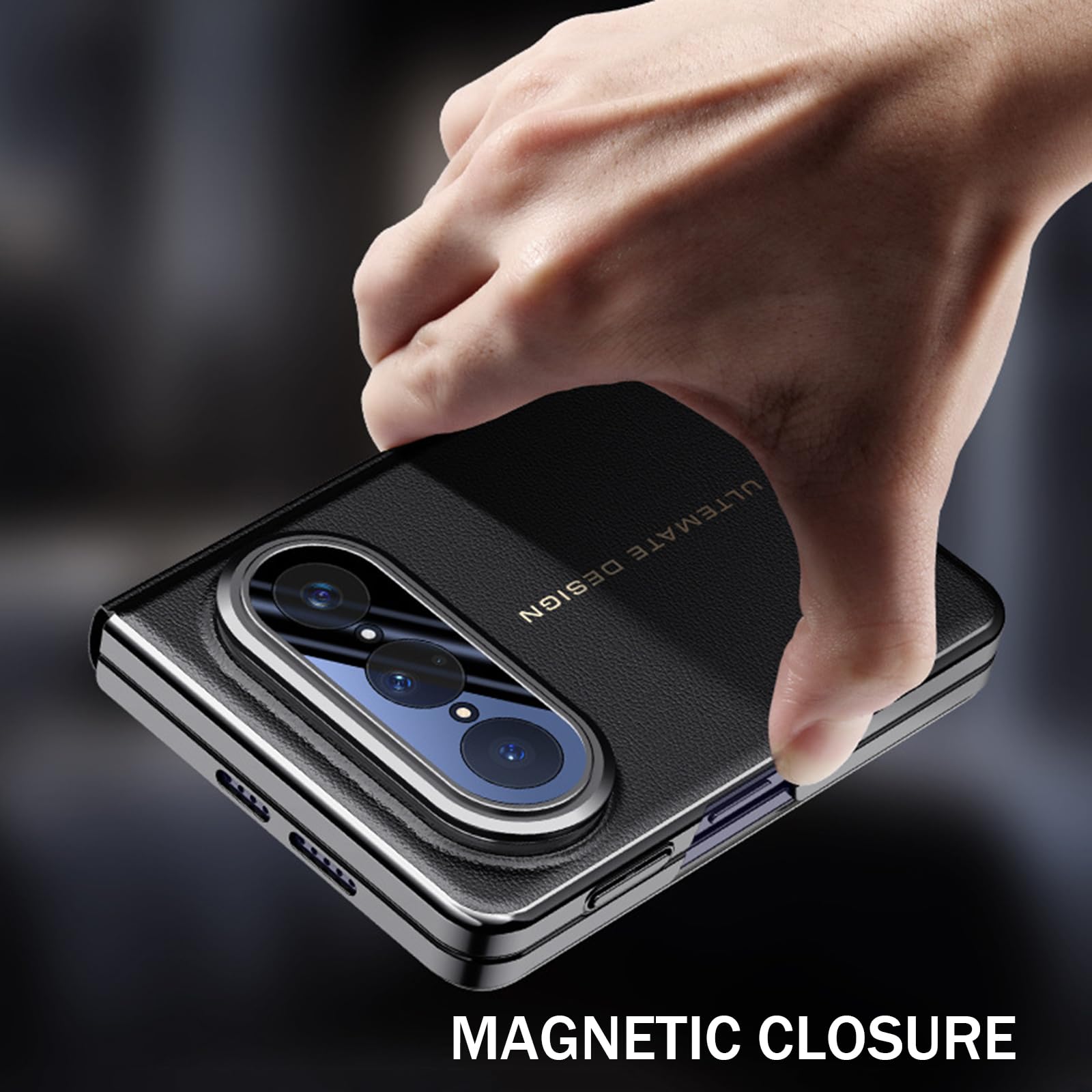 Funda con Tapa For Huawei Pura X MAX, Cubierta Protectora De Cuero con Ventana Transparente Y Función Atril, Carcasa Galvanizada De Lujo(Blue)