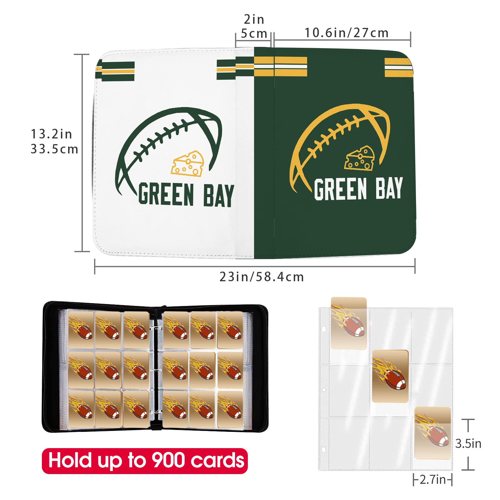 Amazon.com: Football Card Binder with Sleeves 900 Pocket, Green Bay Football  Card Holder for Trading Cards Sports Card 3 Ring Binder Folder Collector  Album Storage Book Case Kids Boys Girls Gift :