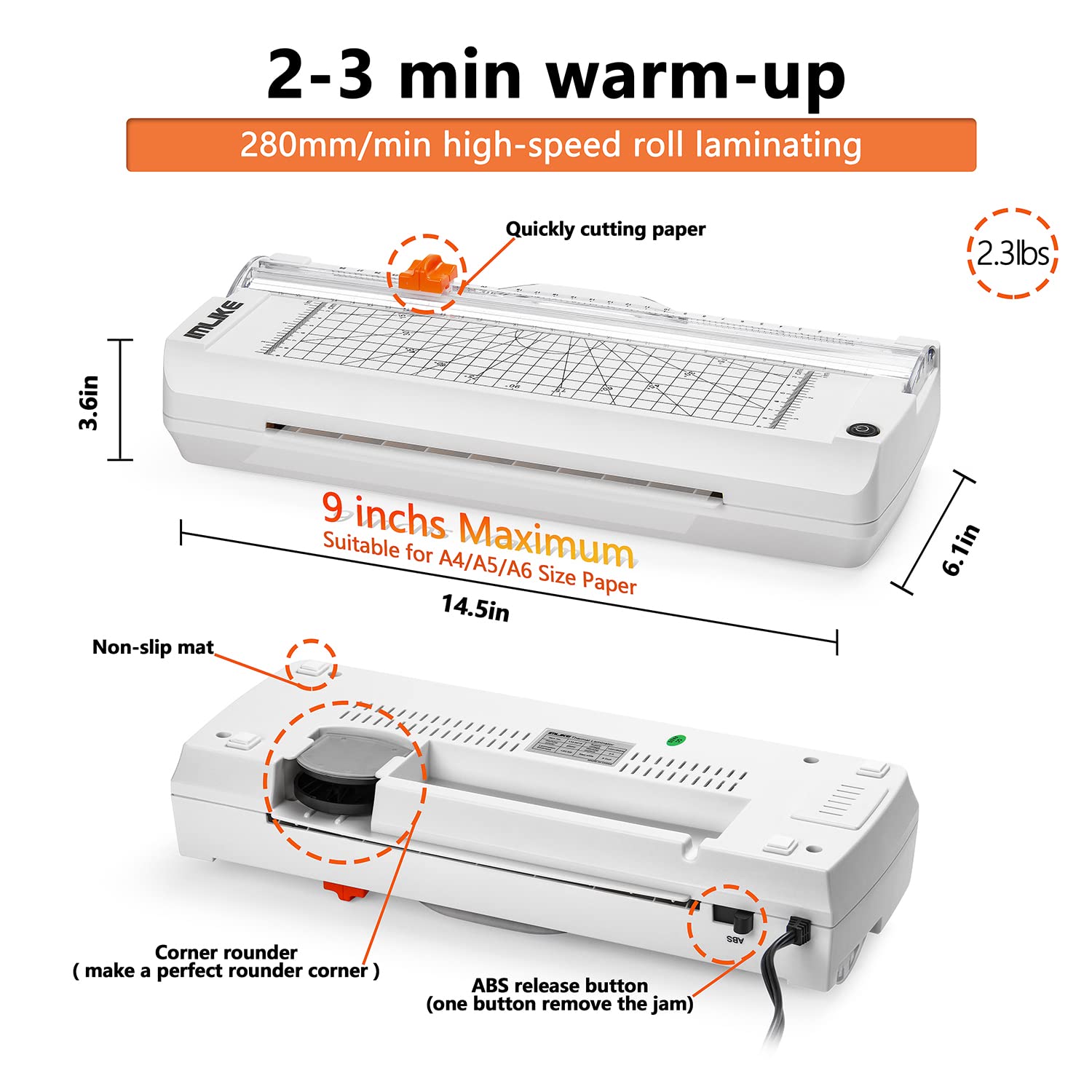 IMLIKE Macchina di laminazione A4 con taglierina di carta: 6 in 1 laminatrice calda con 10 fogli di laminazione, arrotondatrice angolare, 5 anelli di rilegatura, perforatrice a foro singolo,