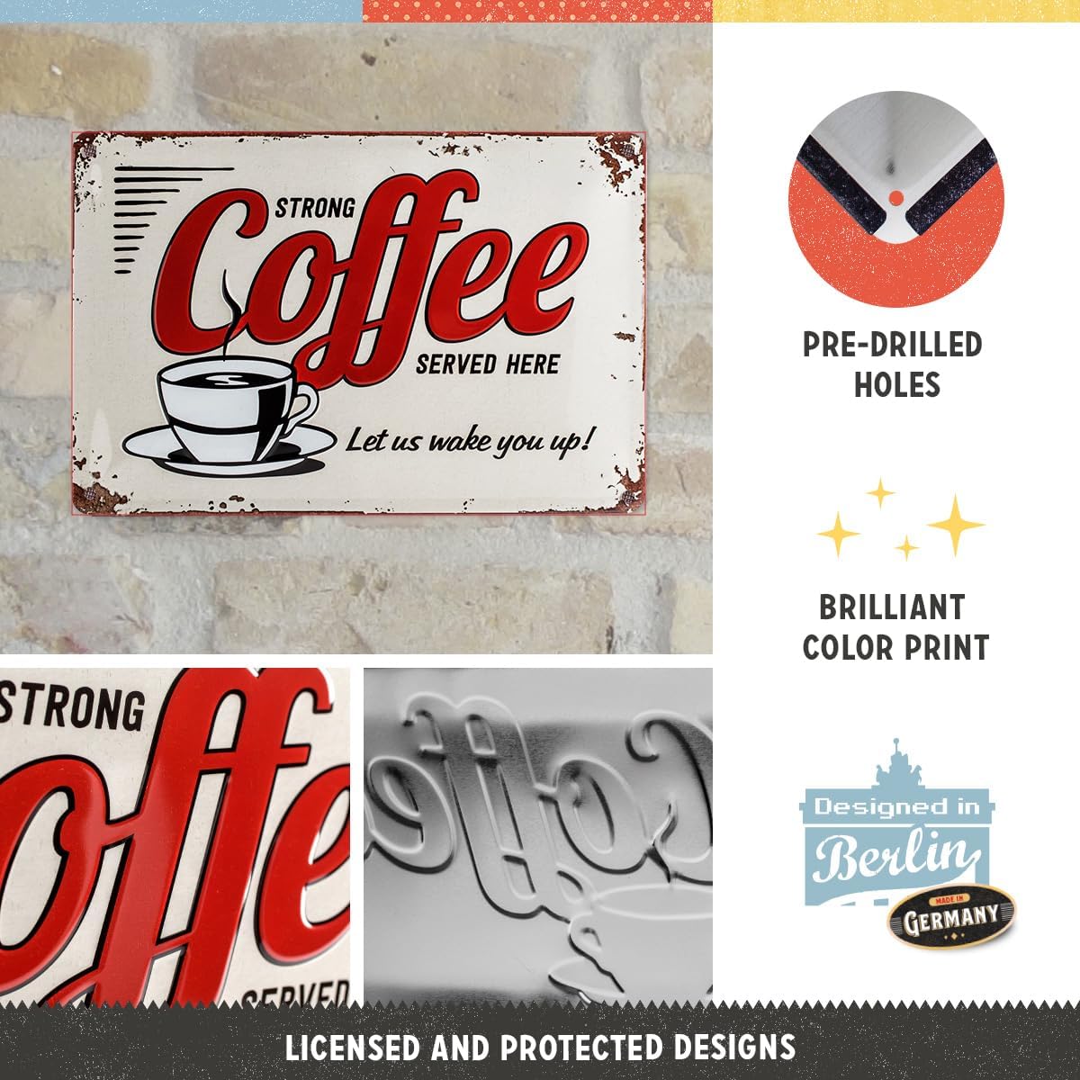 Nostalgic-Art 20 x 30 cm 22249 USA-Strong Coffee Served Here, Tin Sign, Colourful