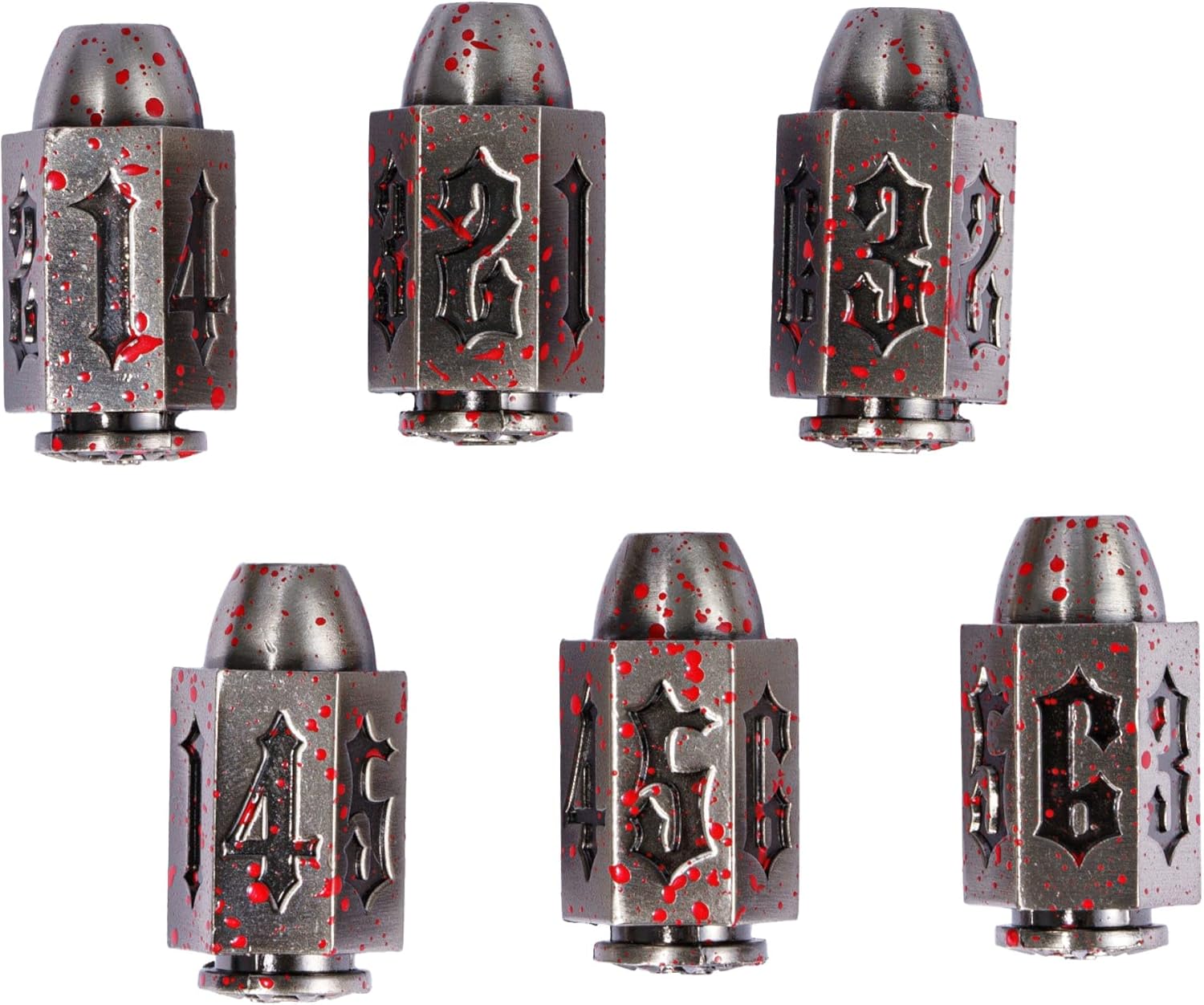 Bullet Dice Set of 6 Pieces D6 Dice, 6 Sized Die for Dungeons and Dragons Role Playing Games/DND Accessories Gifts (Bloodstained)