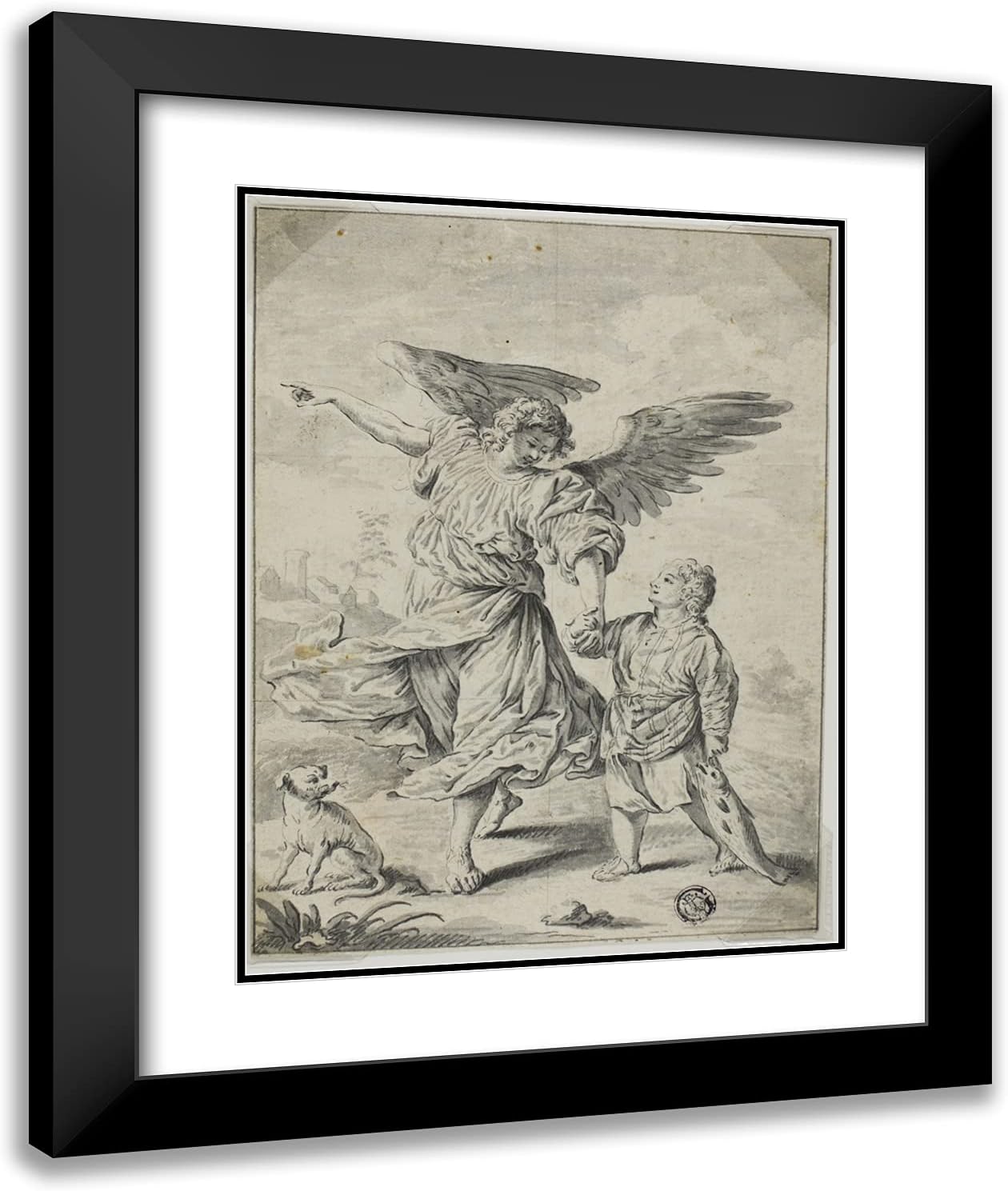 ArtDirect Titian 20x24 Black Modern Framed and Double Matted Art Print Titled Tobias and The Angel
