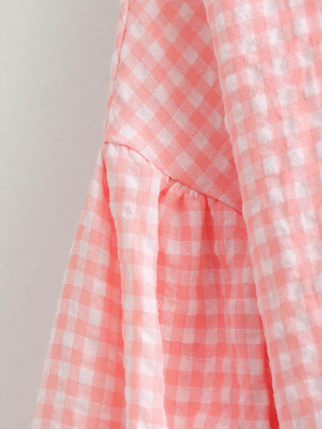 Damskie bufiaste rękawy wiązane z przodu koszule Babydoll sznurowane bluzki śliczne letnie wyjściowe topy w kratę