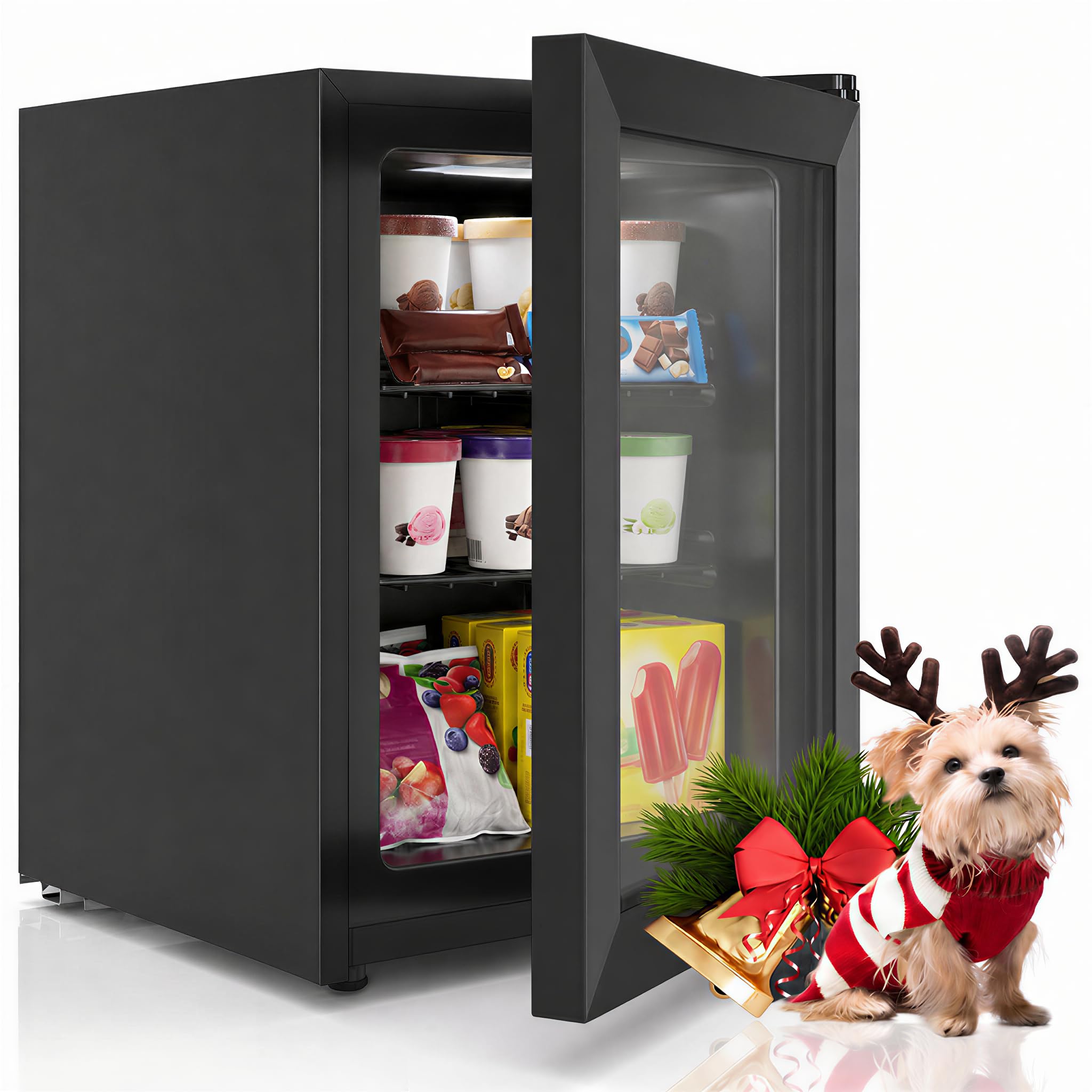 TABU 3.0 Cu Ft Upright Freezer, Mini Freezer with Glass Door, Black