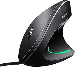 shoplease Mouse vertical com fio, mouse óptico ergonômico com 4 ajustáveis 800/1200/2000/3200, mouse de computador USB com 5 botões, melhor para mãos grandes e médias