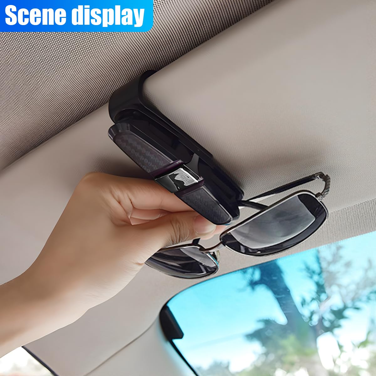2 soportes para gafas para visera solar de automóvil, soporte de gafas de sol de doble extremo, clip giratorio de 180 grados, accesorio organizador universal para lentes interiores de